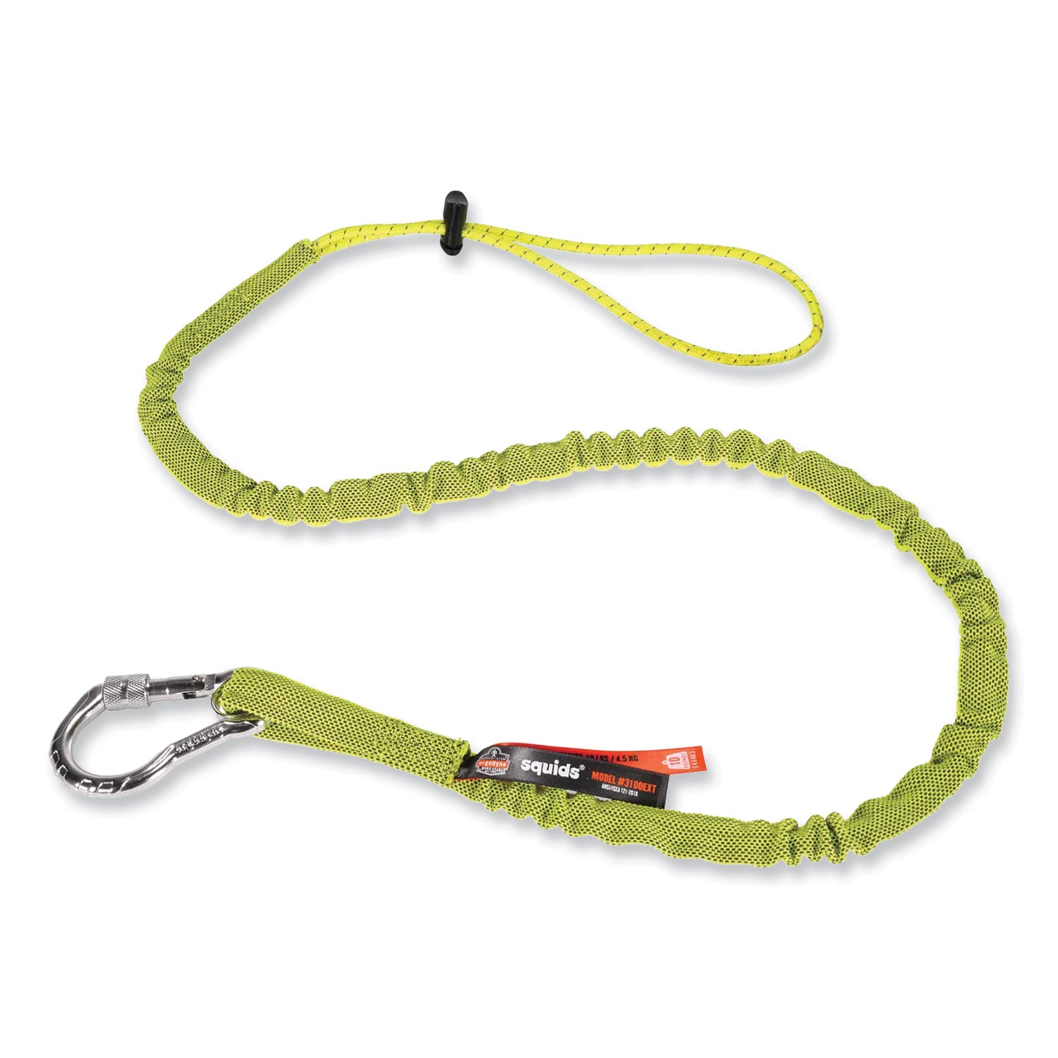 squids-3100-lanyard-w-aluminum-carabiner-+-cinch-loop-10-lb-max-work-capacity-42-to-54-lime-ships-in-1-3-business-days_ego19013 - 1