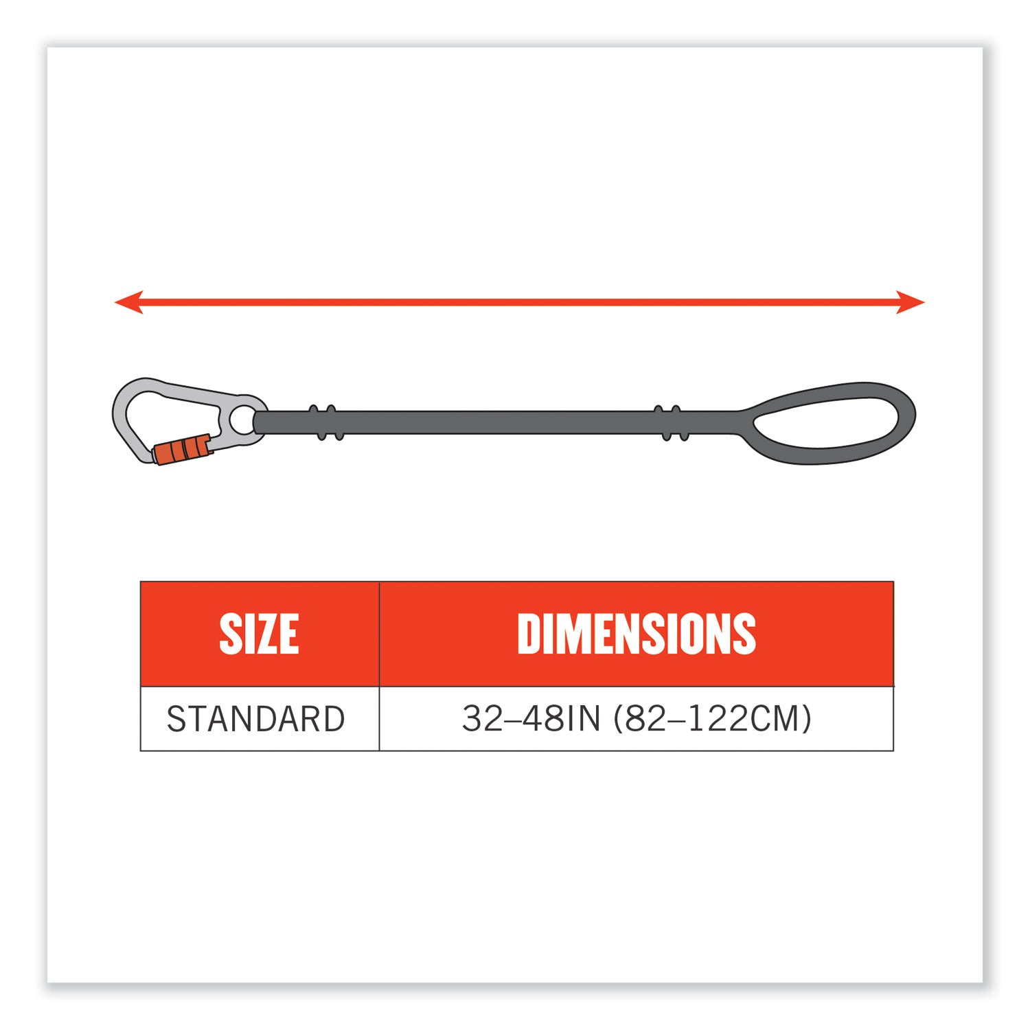 Squids 3105 Tool Lanyard w/Aluminum Carabiner+Cinch-Loop, 15lb Max Work Cap, 32" to 48", BK,100/PK,Ships in 1-3 Business Days
