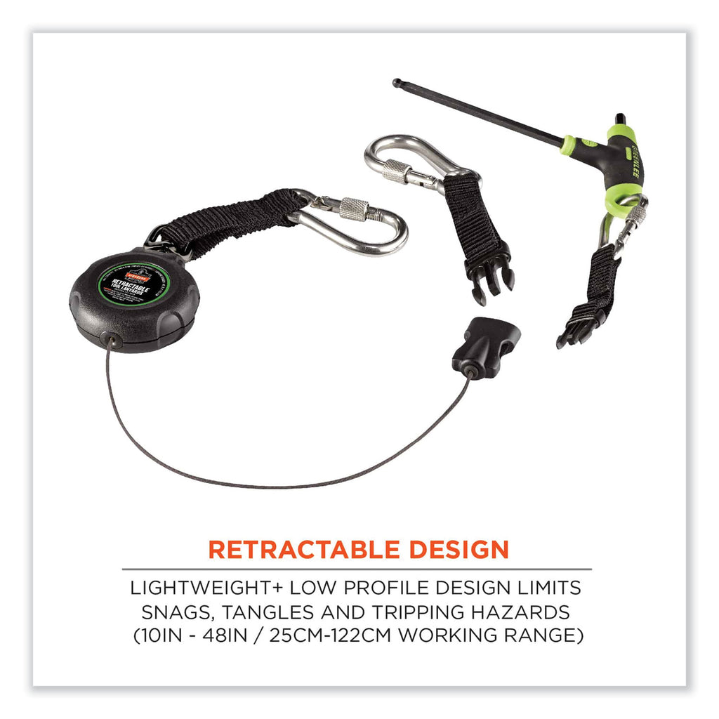Squids 3000 Retractable Tool Lanyard with Carabiner Anchor, 1 lb Working Capacity, 48", Black, Ships in 1-3 Business Days