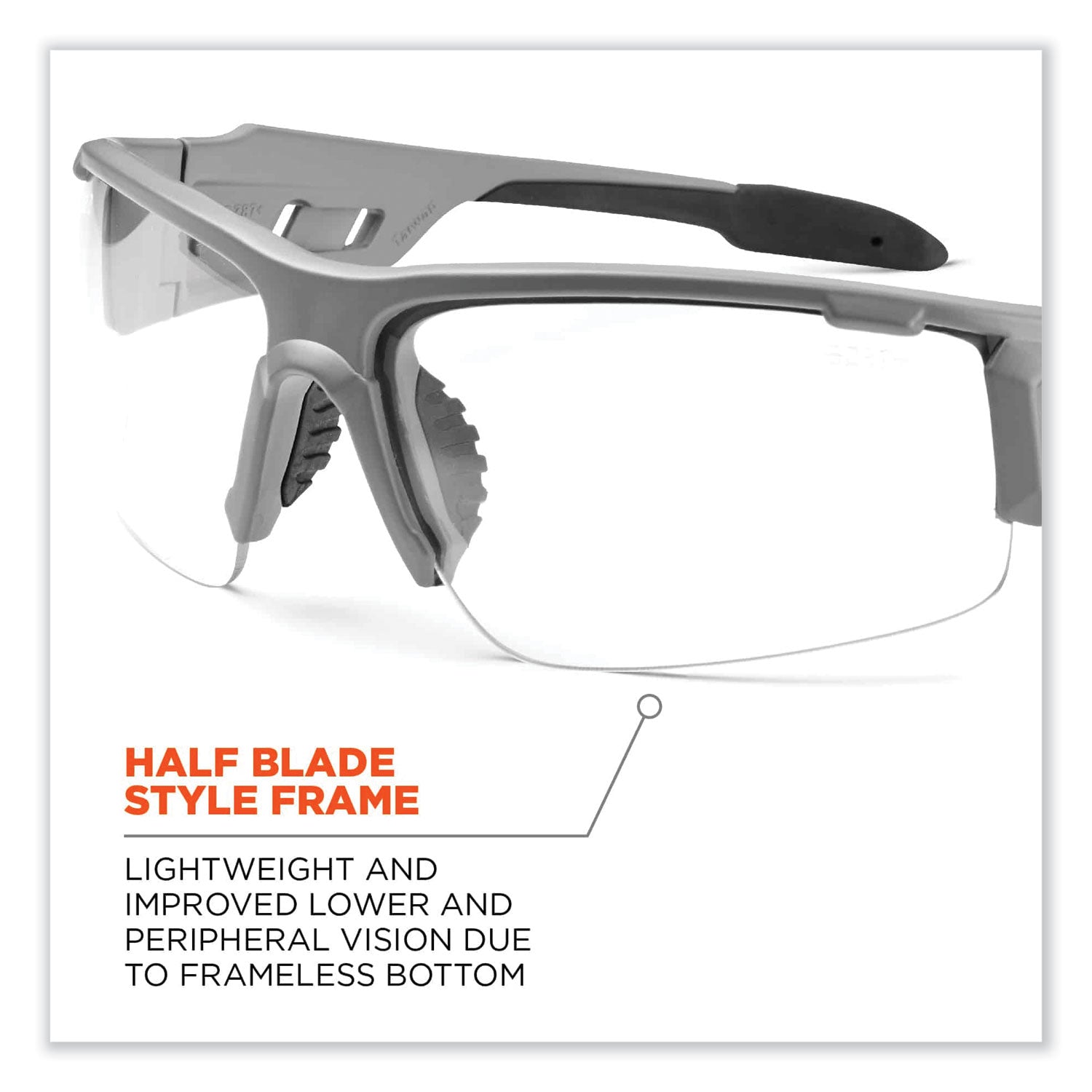 Skullerz Dagr Safety Glasses, Matte Gray Nylon Impact Frame, Anti-Fog Clear Polycarbonate Lens, Ships in 1-3 Business Days