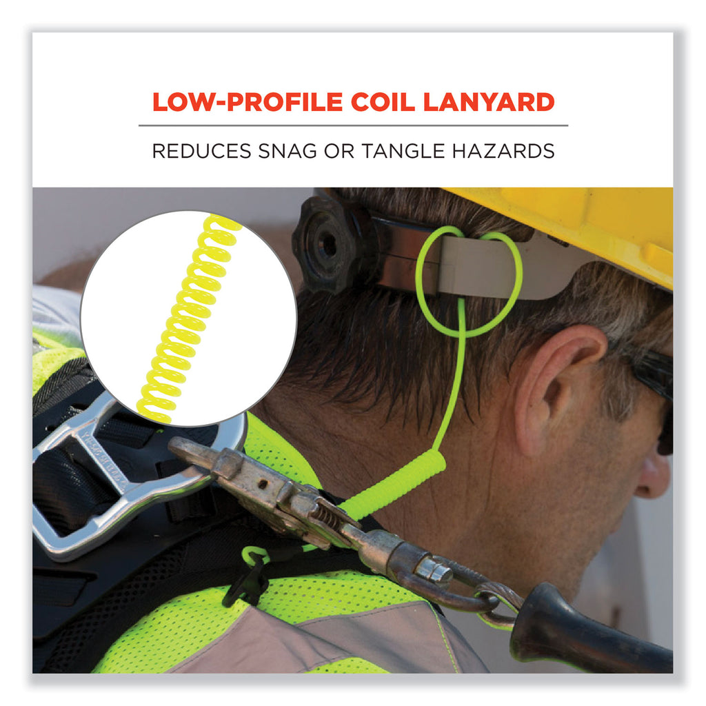 Squids 3158 Coiled Lanyard with Clamp, 2 lb Max Working Capacity, 12" to 48" Long, Lime, Ships in 1-3 Business Days