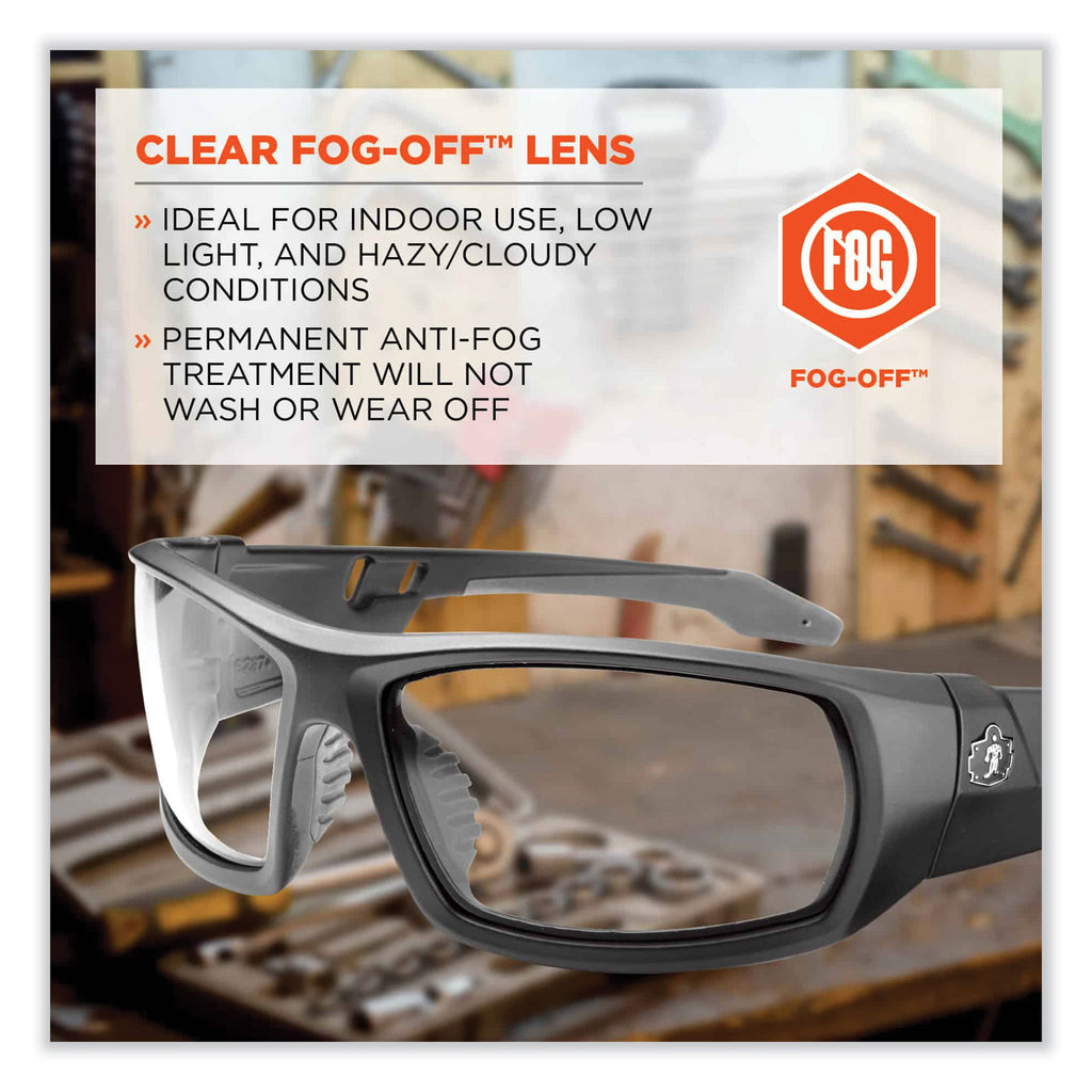 Skullerz Odin Safety Glasses, Matte Black Nylon Impact Frame, Anti-Fog Clear Polycarbonate Lens, Ships in 1-3 Business Days