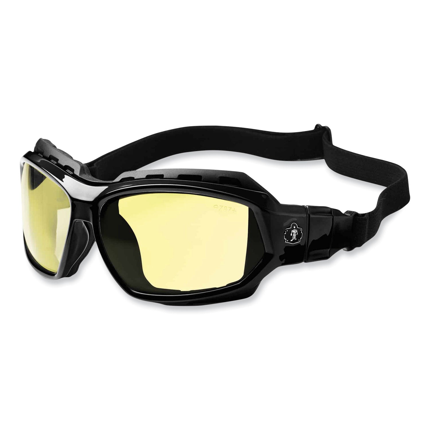 Ergodyne Loki Yellow Lens Safety Glasses - Ultraviolet Protection - Black - Durable, Flexible, Scratch Resistant, Anti-fog, Non-slip, Perspiration Resistant, Comfortable, Elastic Strap - 1 Each - 5