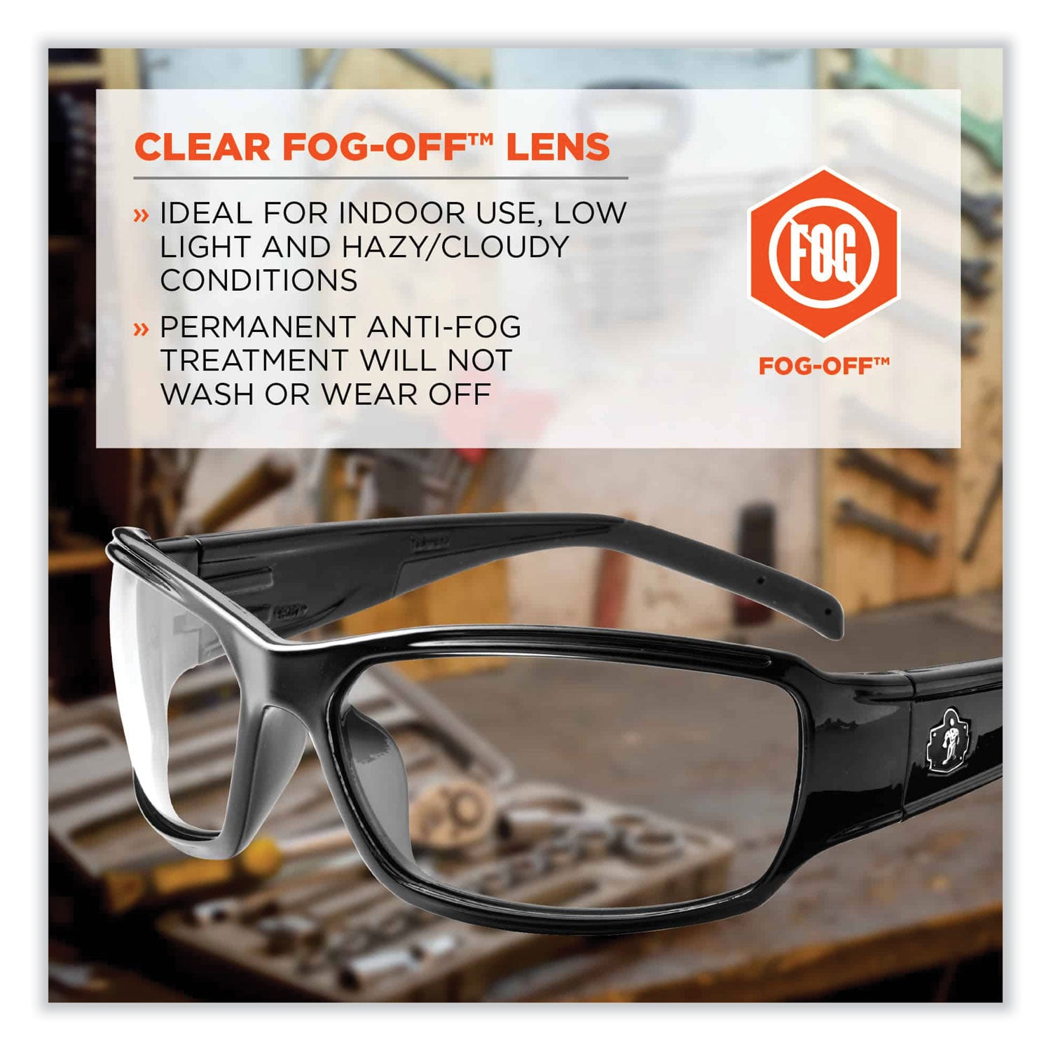Skullerz Thor Safety Glasses, Black Nylon Impact Frame, Anti-Fog Clear Polycarbonate Lens, Ships in 1-3 Business Days