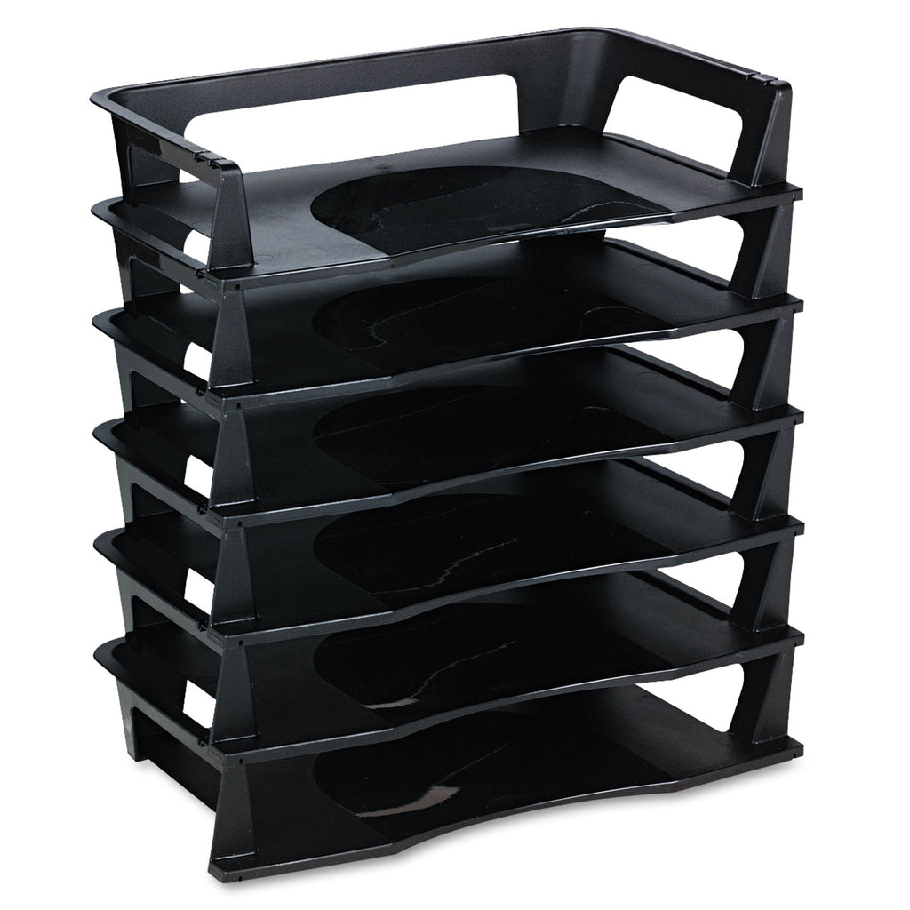 Regeneration Recycled Plastic Letter Tray, 6 Sections, Letter Size Files, 9.13" x 15.25" x 2.75", Black - 