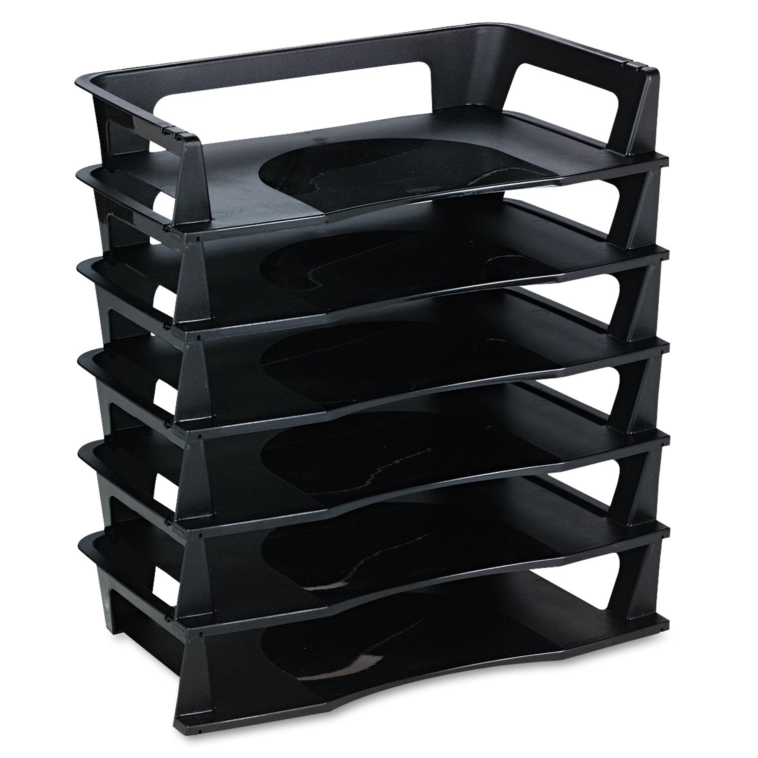 Regeneration Recycled Plastic Letter Tray, 6 Sections, Letter Size Files, 9.13" x 15.25" x 2.75", Black - 