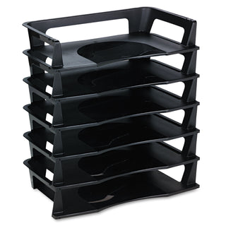 Regeneration Recycled Plastic Letter Tray, 6 Sections, Letter Size Files, 9.13" x 15.25" x 2.75", Black - 