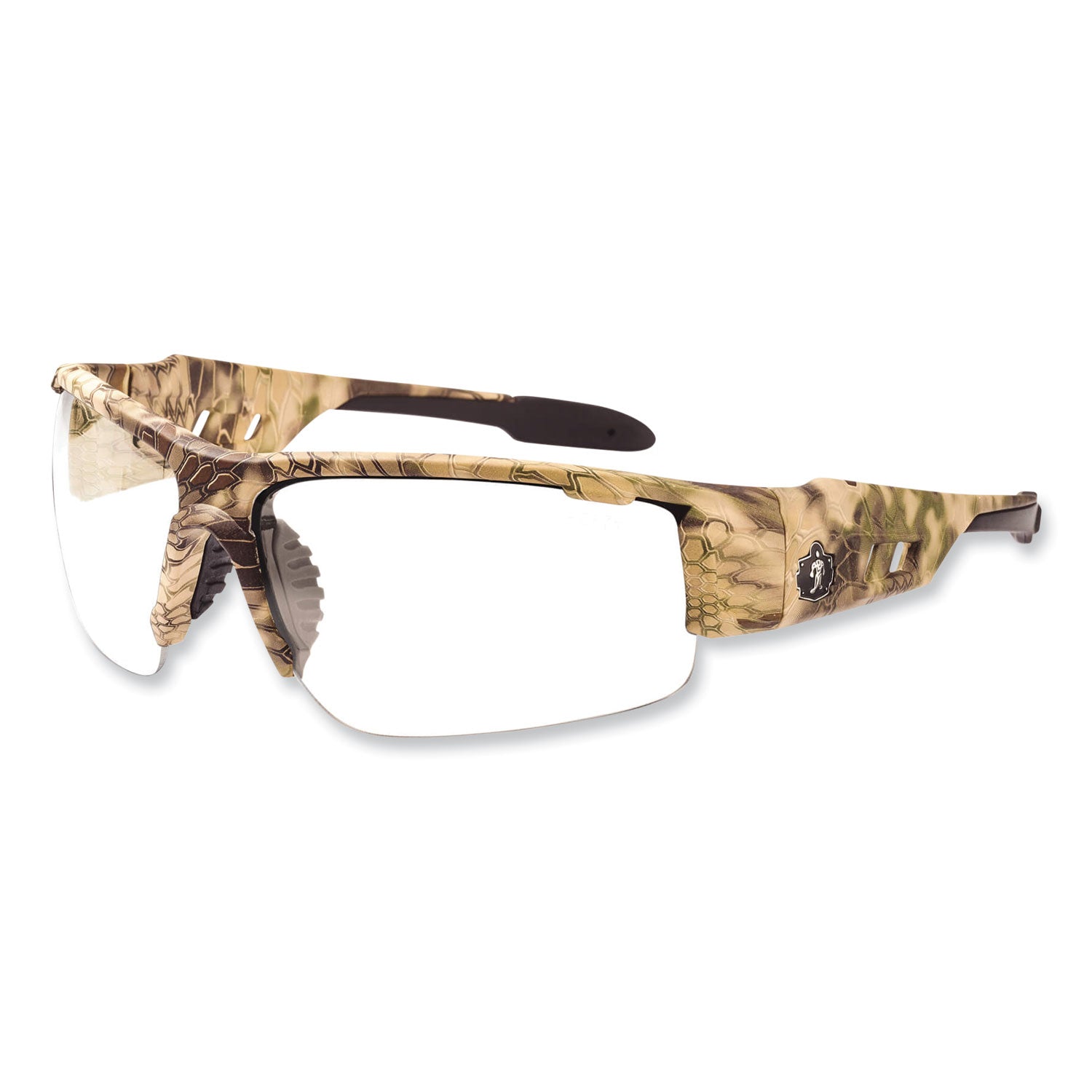 Skullerz Dagr Clear Lens Safety Glasses - Recommended for: Sport, Shooting, Boating, Hunting, Fishing, Skiing, Construction, Landscaping, Carpentry, Shower - UVA, UVB, UVC, Debris, Dust Protection - Clear Lens - Kryptek Highlander Frame - Scratch Res