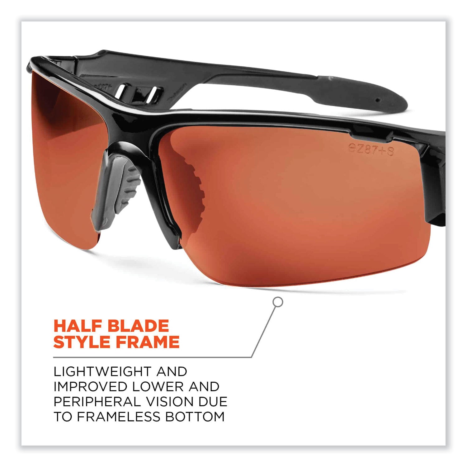 Skullerz Dagr Safety Glasses, Black Nylon Impact Frame, Polarized Copper Polycarbonate Lens, Ships in 1-3 Business Days