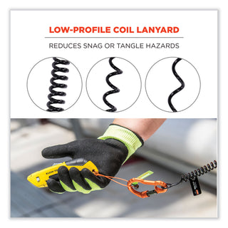 Squids 3166 Coiled Tool Lanyard with Two Carabiners, 2 lb Max Working Capacity, 12" Long, Black, Ships in 1-3 Business Days