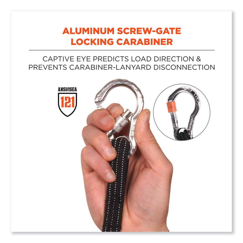 Squids 3100 Lanyard w/Aluminum Carabiner + Cinch-Loop, 10 lb Max Work Capacity, 42" to 54", Black, Ships in 1-3 Business Days