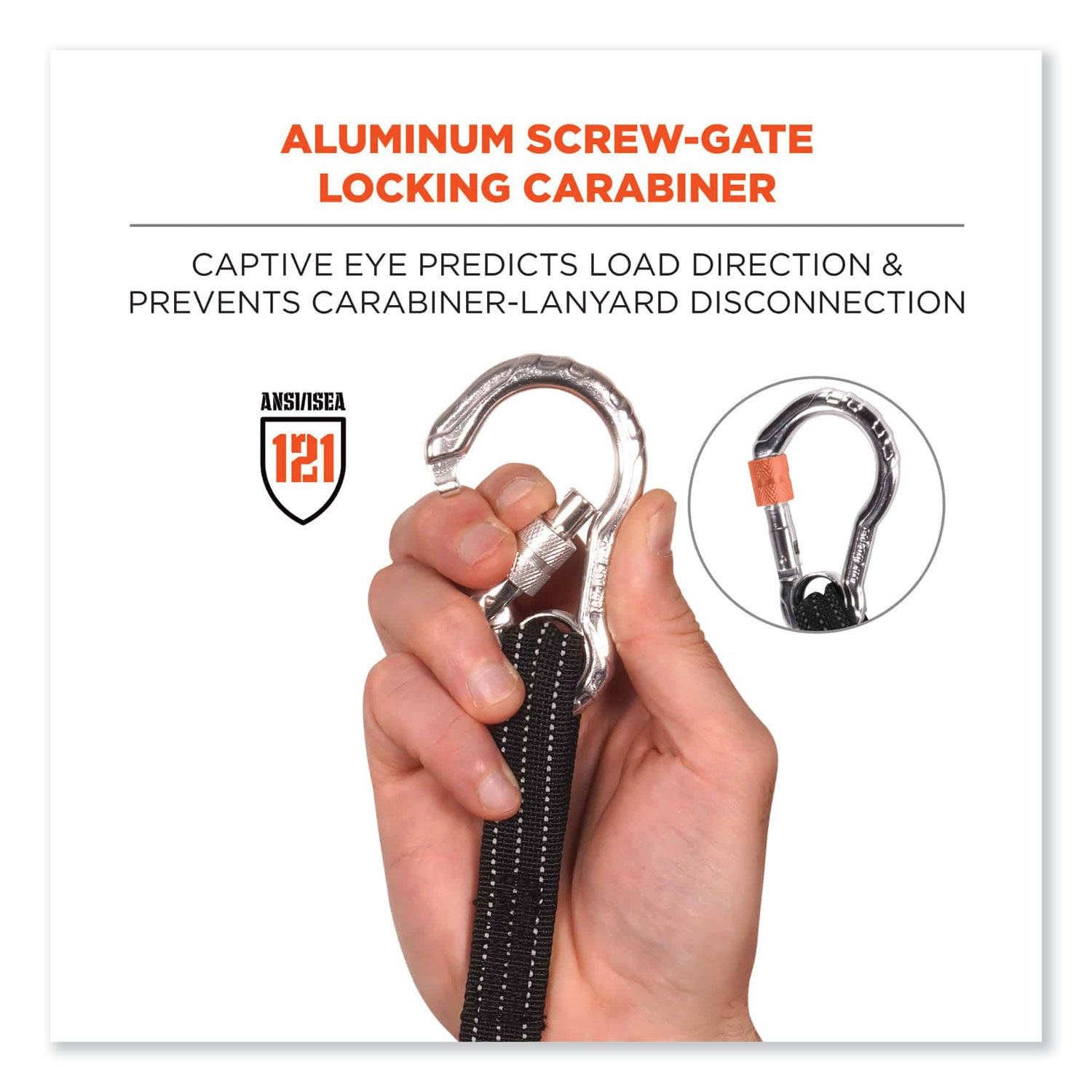 Squids 3100 Lanyard w/Aluminum Carabiner + Cinch-Loop, 10 lb Max Work Capacity, 42" to 54", Black, Ships in 1-3 Business Days