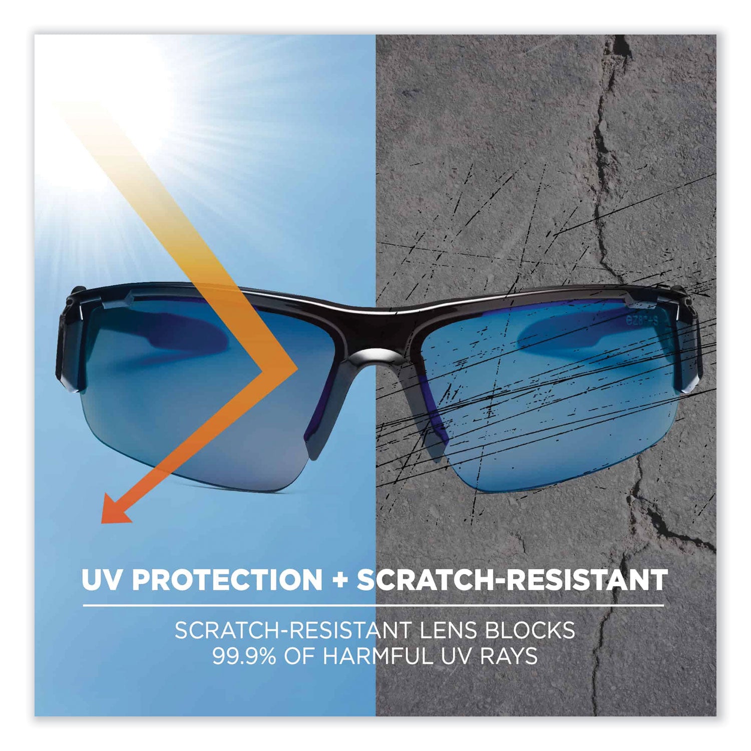 Skullerz Dagr Safety Glasses, Black Nylon Impact Frame, Blue Mirror Polycarbonate Lens, Ships in 1-3 Business Days