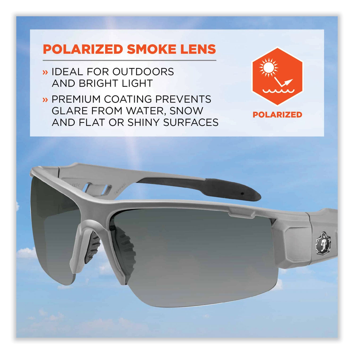 Skullerz Dagr Safety Glasses, Matte Gray Nylon Impact Frame, Polarized Smoke Polycarbonate Lens, Ships in 1-3 Business Days
