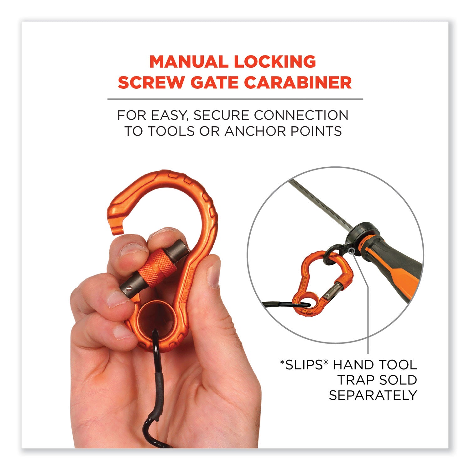 Squids 3156 Coiled Tool Lanyard with Carabiner, 2 lb Max Work Capacity, 12" to 48", Black/Orange, Ships in 1-3 Business Days