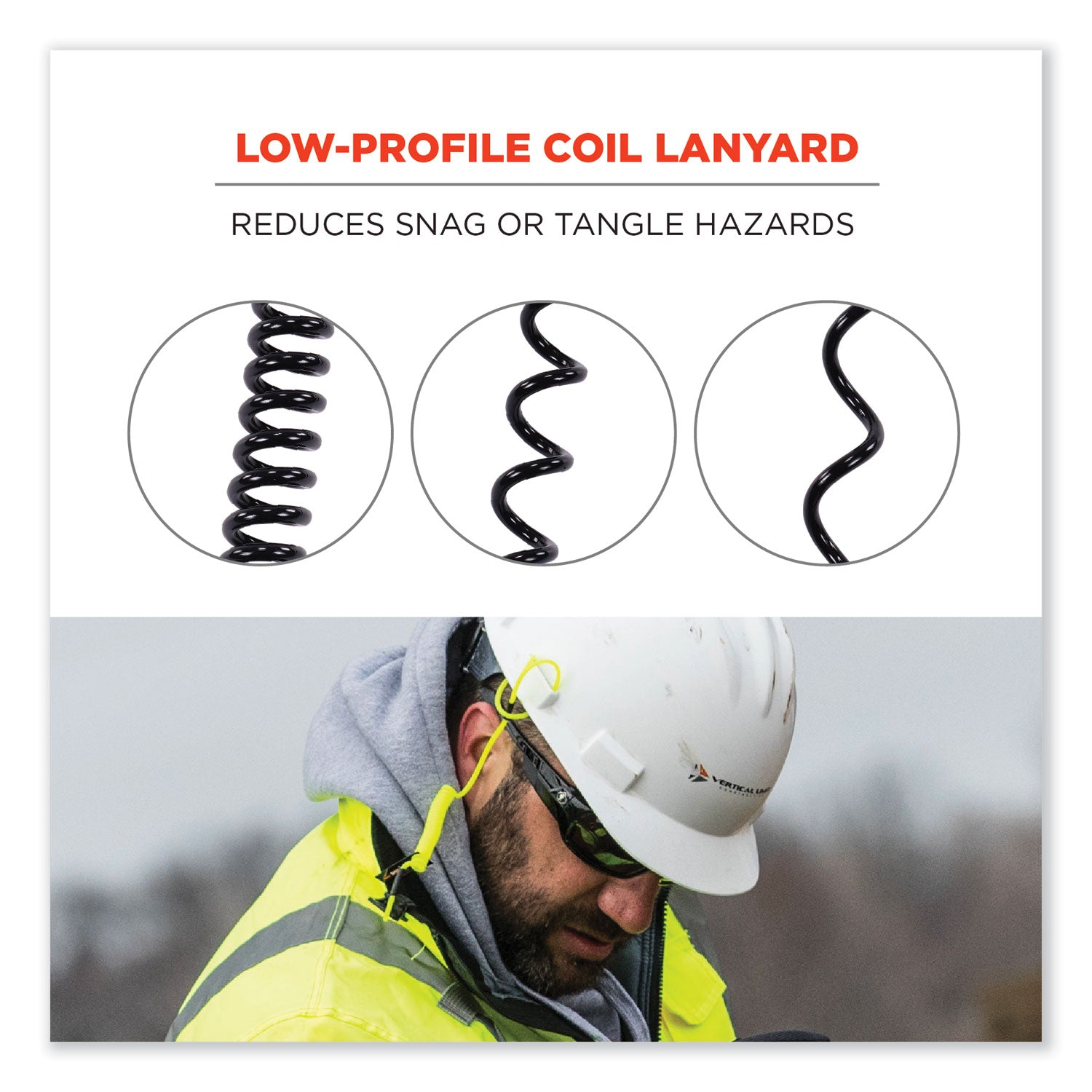 Squids 3157 Coiled Lanyard with Buckle, 2 lb Max Working Capacity, 12" to 48" Long, Black, Ships in 1-3 Business Days