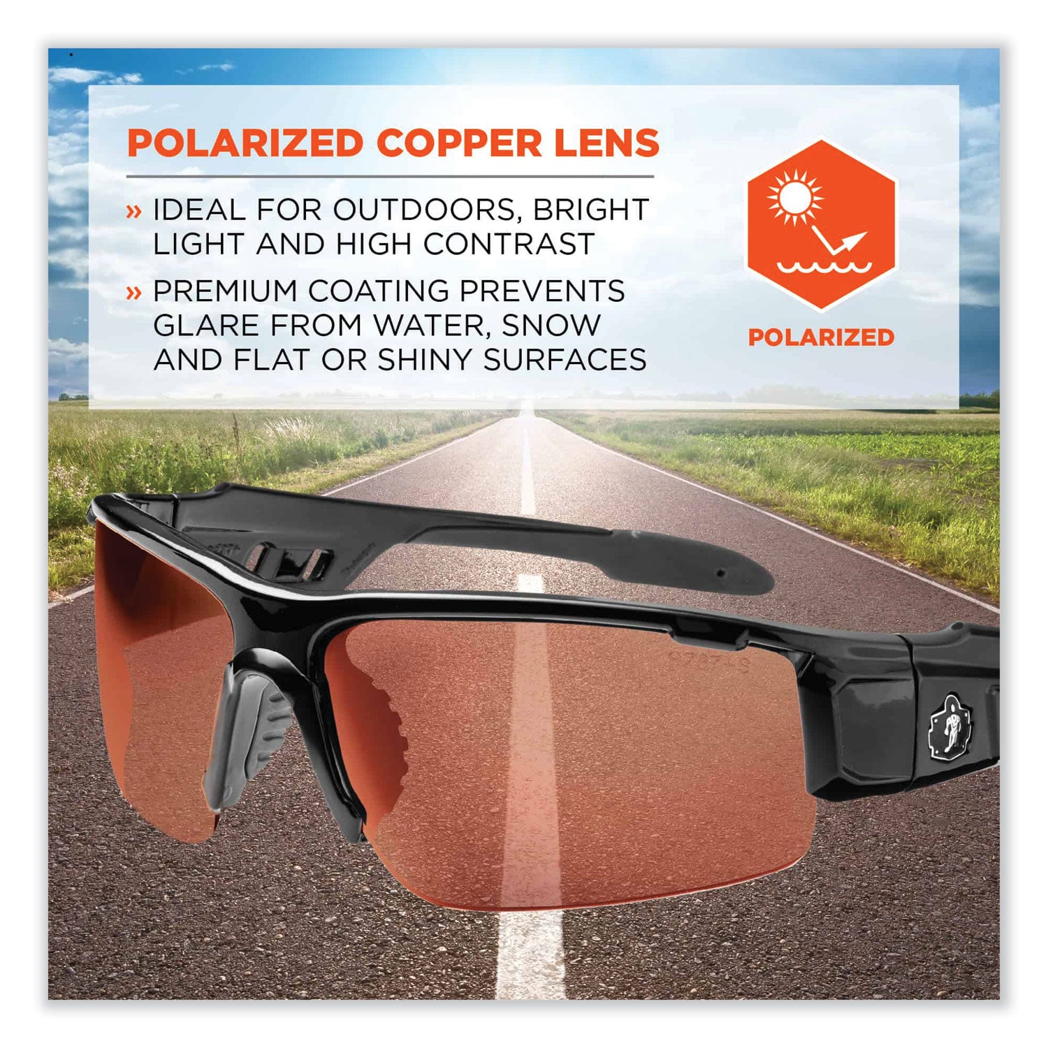 Skullerz Dagr Safety Glasses, Black Nylon Impact Frame, Polarized Copper Polycarbonate Lens, Ships in 1-3 Business Days