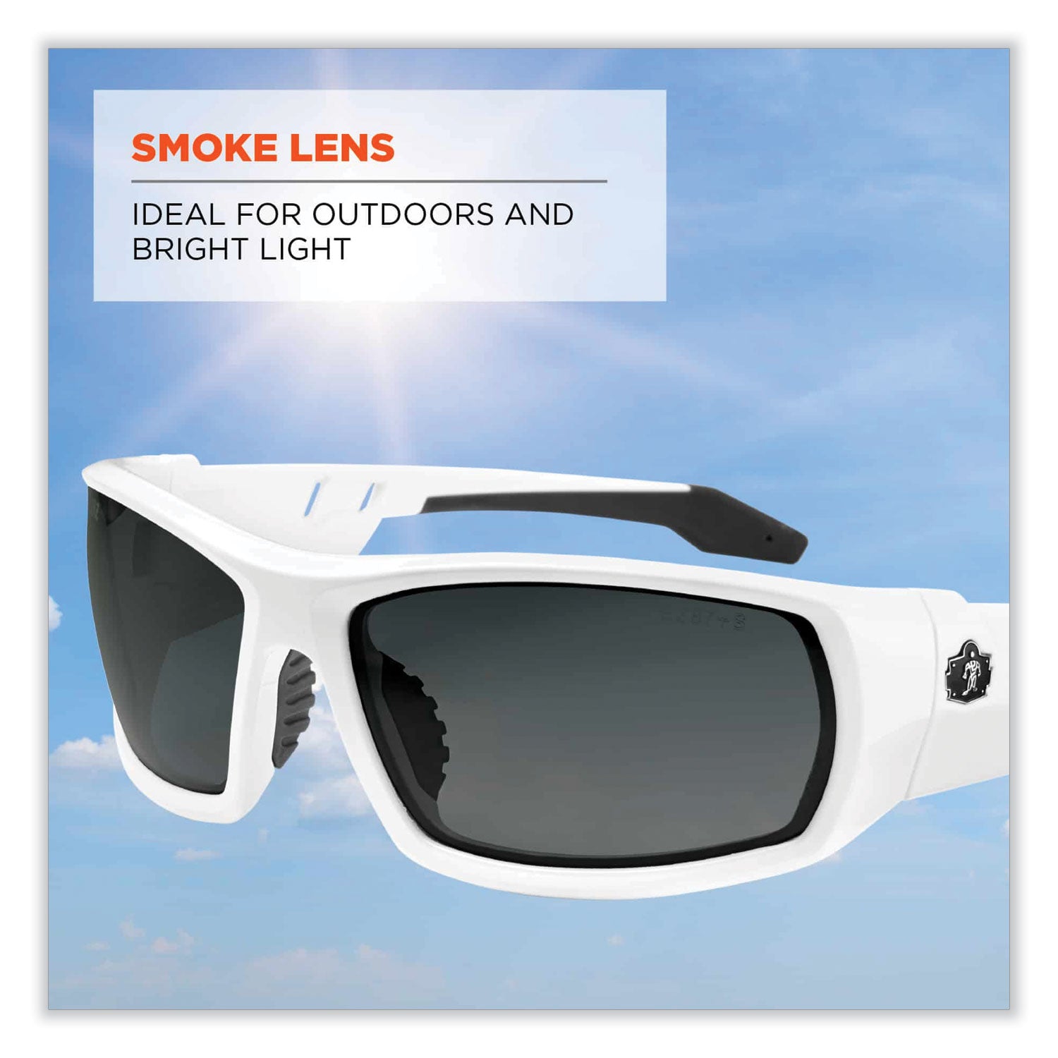 Skullerz Odin Safety Glasses, White Nylon Impact Frame, Smoke Polycarbonate Lens, Ships in 1-3 Business Days