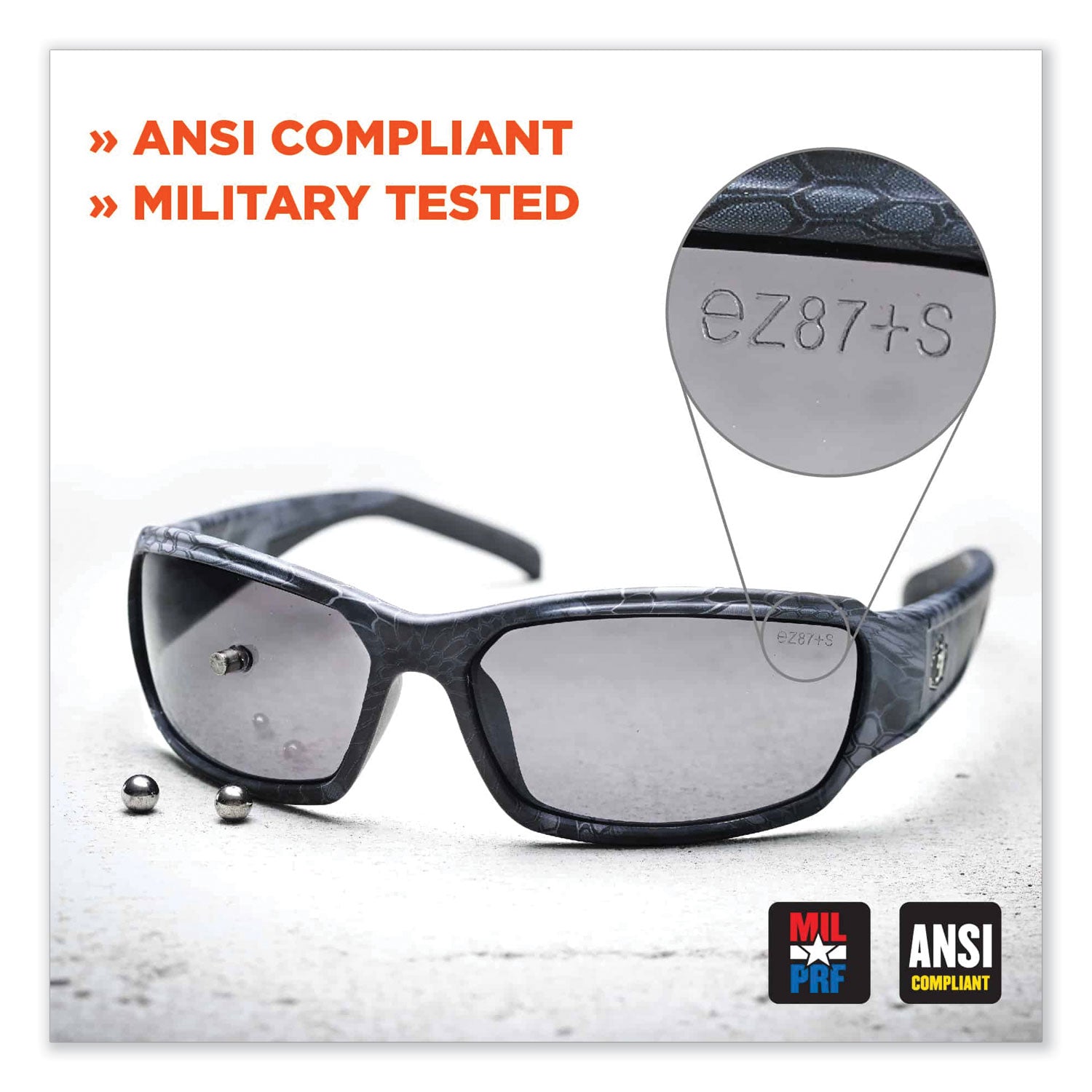 Skullerz Odin Safety Glasses, Matte Gray Nylon Impact Frame, Clear Polycarbonate Lens, Ships in 1-3 Business Days