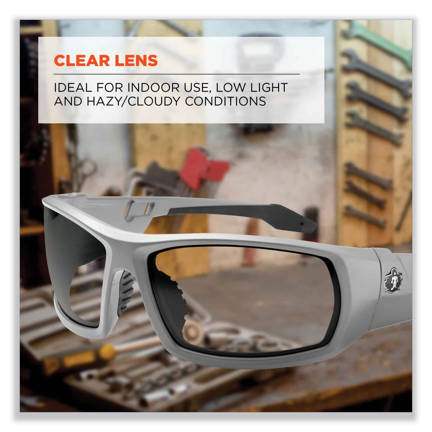 Skullerz Odin Safety Glasses, Matte Gray Nylon Impact Frame, Clear Polycarbonate Lens, Ships in 1-3 Business Days
