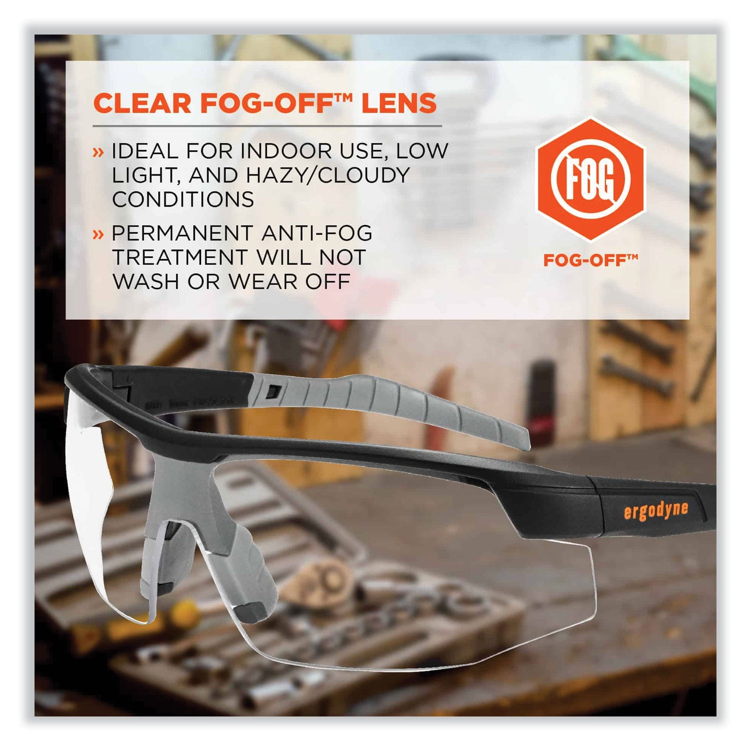 Skullerz Skoll Safety Glasses, Matte Black Nylon Impact Frame, Anti-Fog Clear Polycarbonate Lens, Ships in 1-3 Business Days