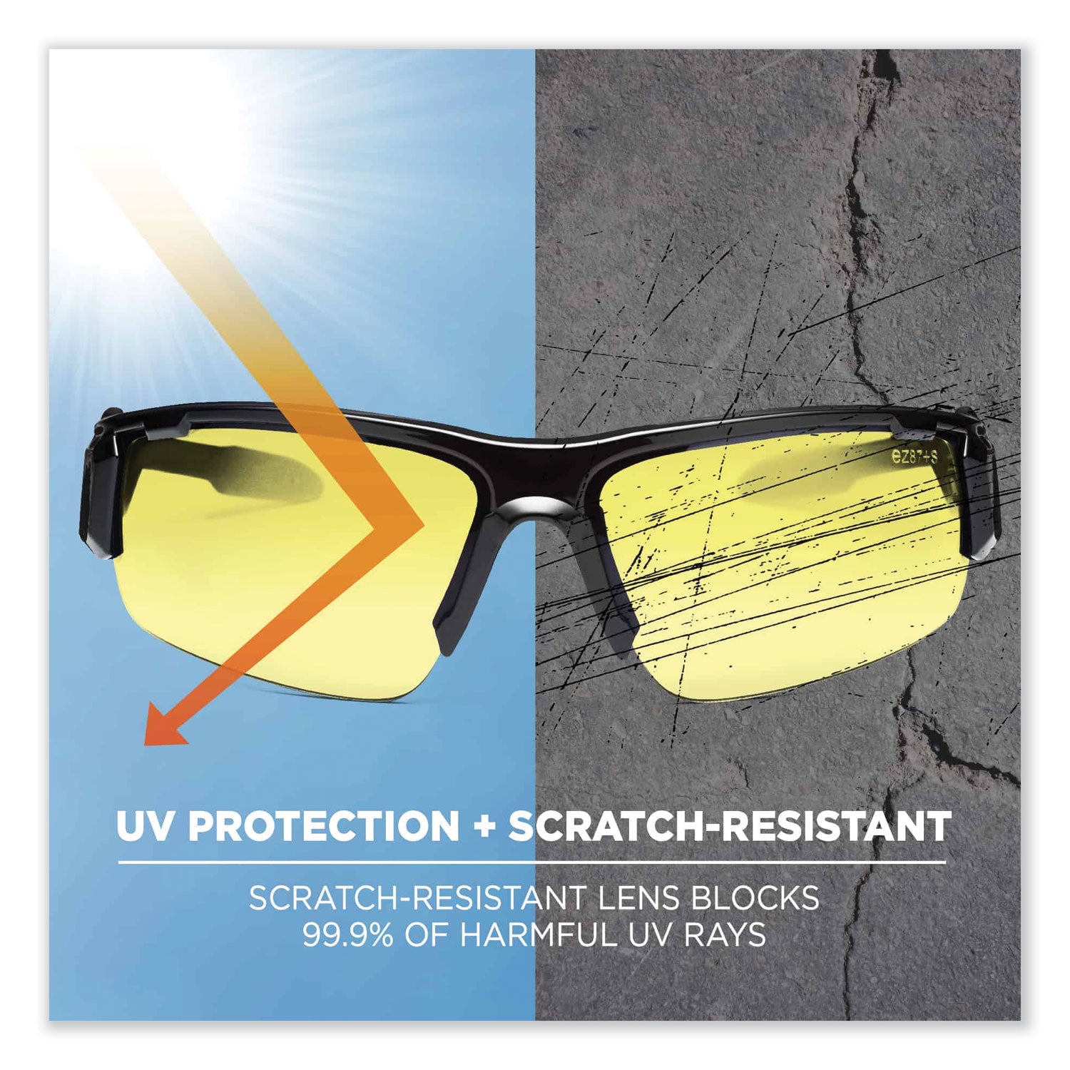 Skullerz Dagr Safety Glasses, Black Nylon Impact Frame, Yellow Polycarbonate Lens, Ships in 1-3 Business Days