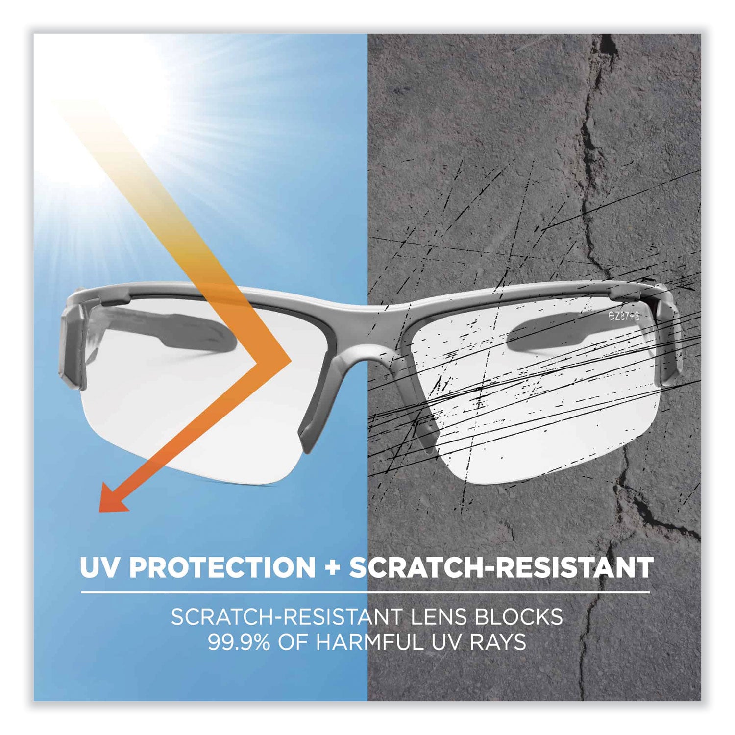 Skullerz Dagr Safety Glasses, Matte Gray Nylon Impact Frame, Anti-Fog Clear Polycarbonate Lens, Ships in 1-3 Business Days