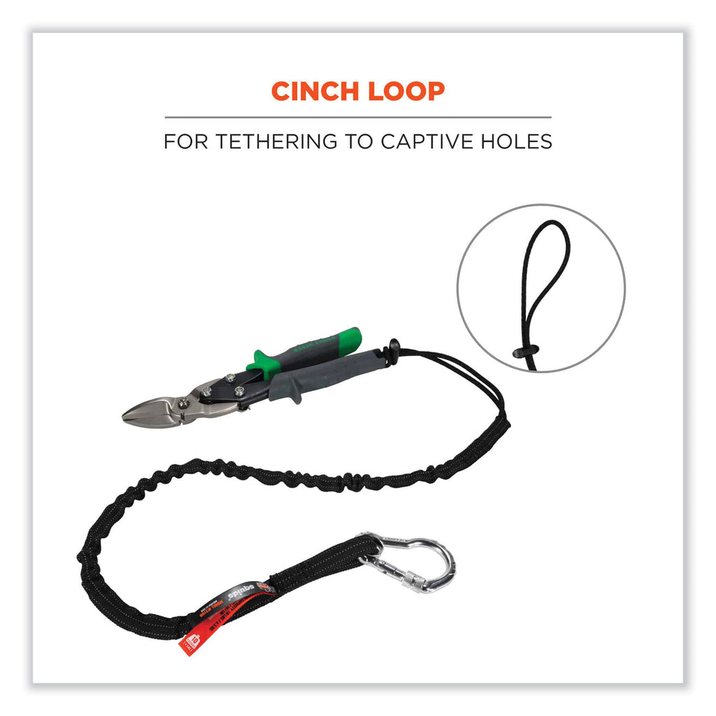 Squids 3100 Lanyard w/Aluminum Carabiner + Cinch-Loop, 10 lb Max Work Capacity, 42" to 54", Black, Ships in 1-3 Business Days