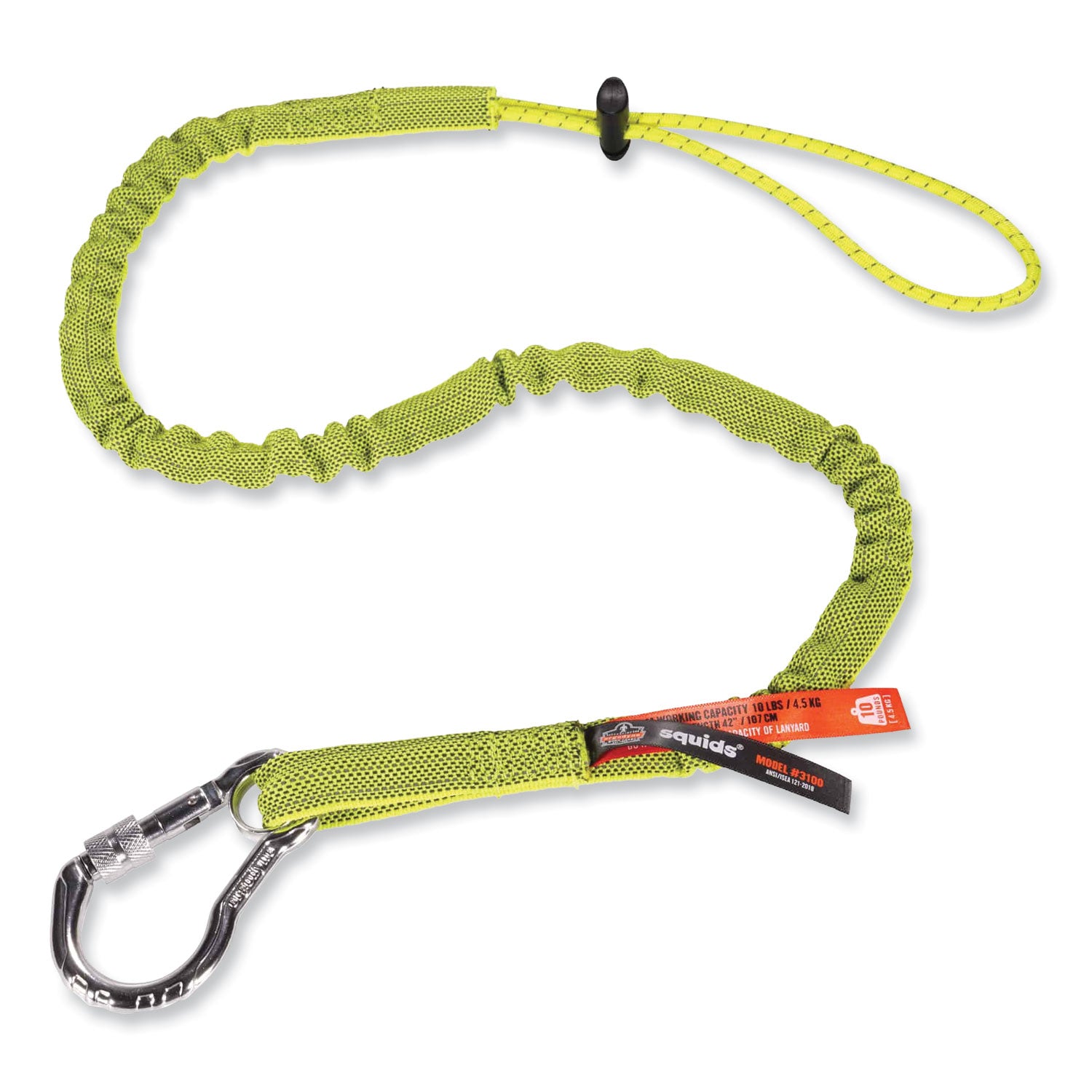 squids-3100-lanyard-w-aluminum-carabiner-+-cinch-loop-10-lb-max-work-capacity-35-to-45-lime-ships-in-1-3-business-days_ego19003 - 1