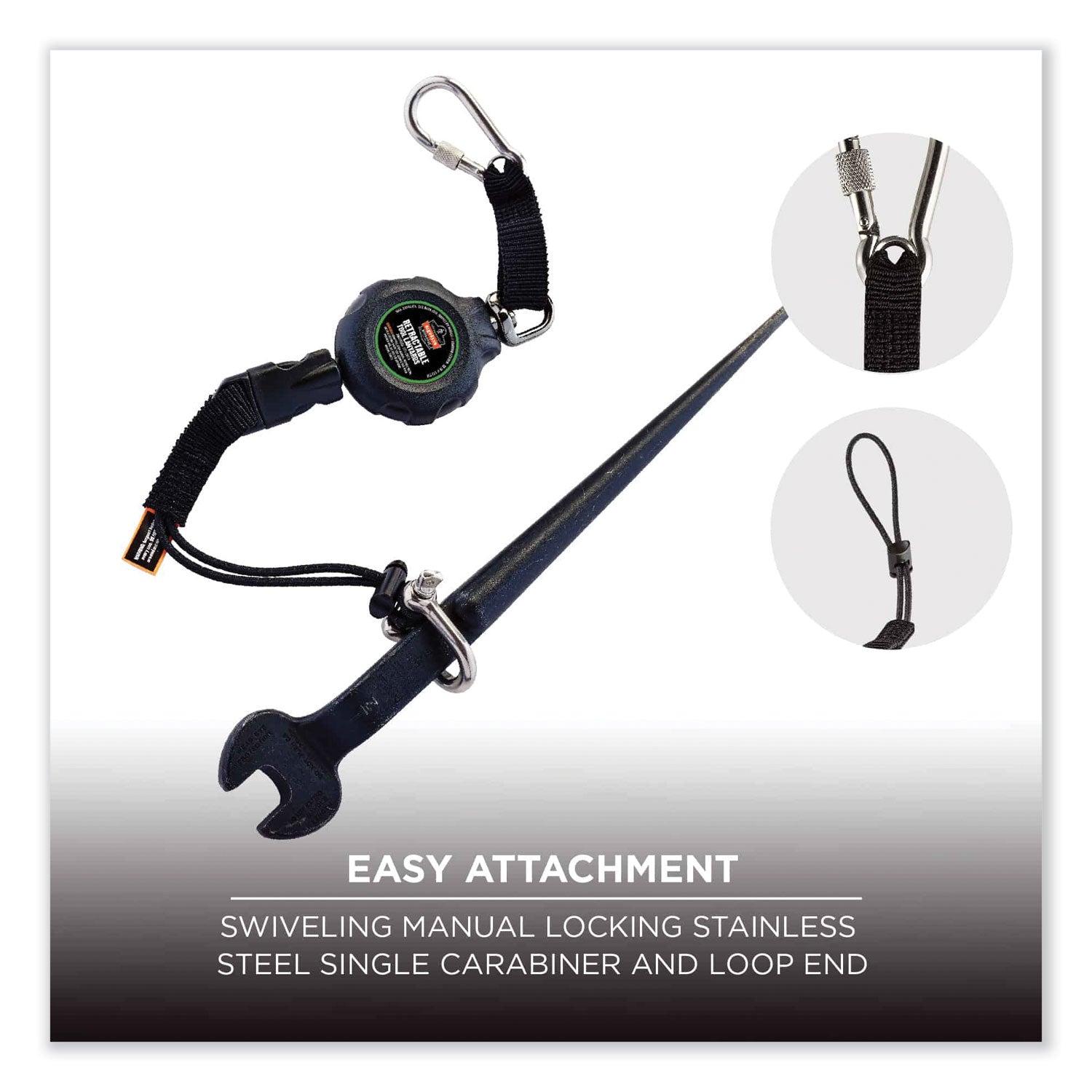 Squids 3001 Retractable Tool Lanyard w/Choking-Loop Tool Tether+Carabiner Anchor, 2lb Capacity,48",Ships in 1-3 Business Days