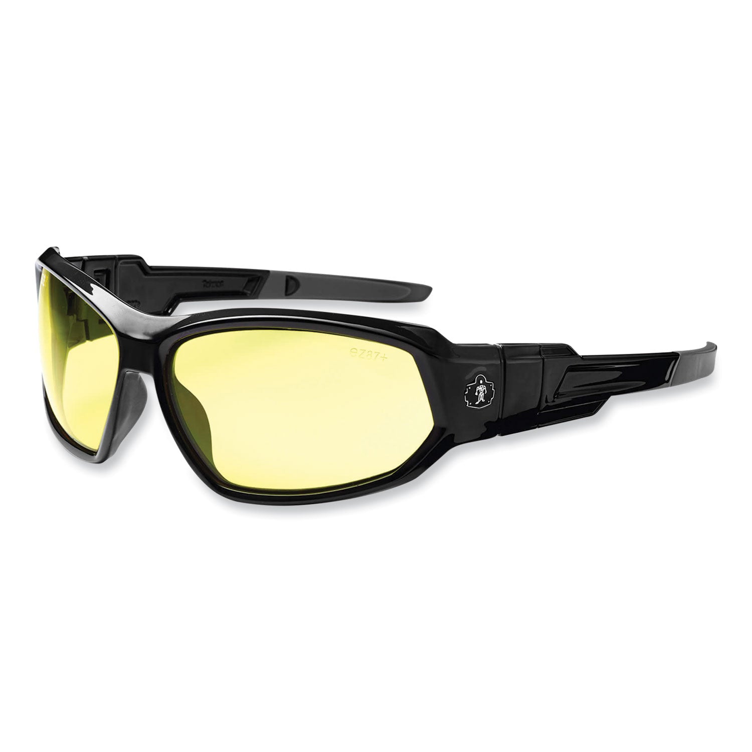 Ergodyne Loki Yellow Lens Safety Glasses - Ultraviolet Protection - Black - Durable, Flexible, Scratch Resistant, Anti-fog, Non-slip, Perspiration Resistant, Comfortable, Elastic Strap - 1 Each - 6