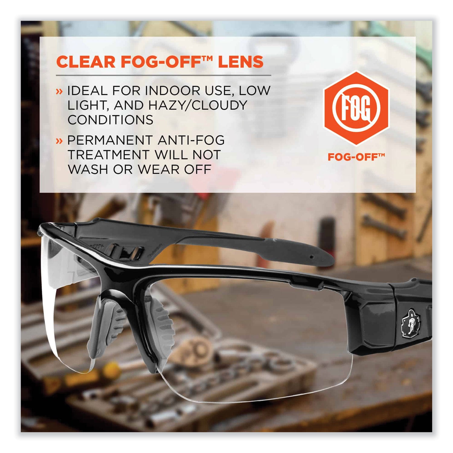 Skullerz Dagr Safety Glasses, Black Nylon Impact Frame, Anti-Fog Clear Polycarbonate Lens, Ships in 1-3 Business Days
