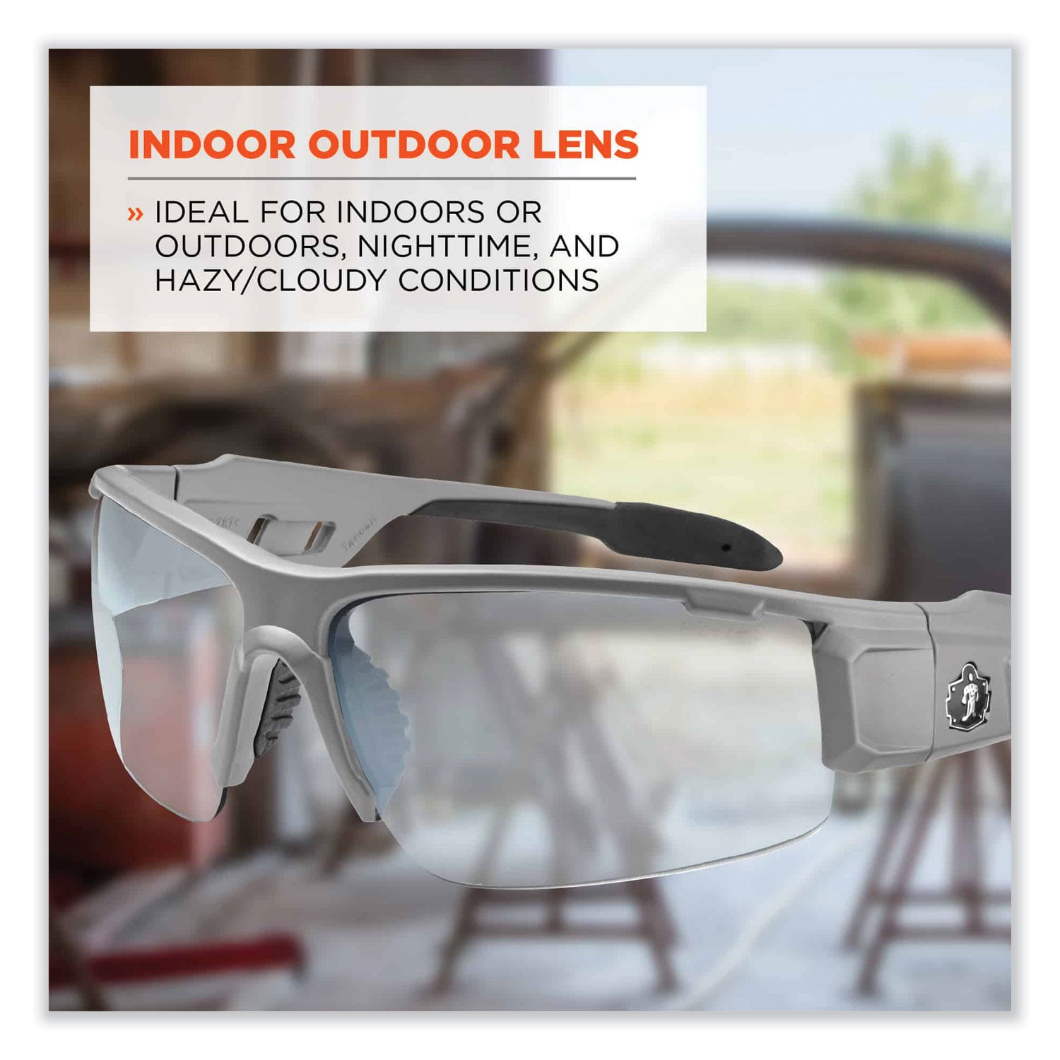 Skullerz Dagr Safety Glasses, Matte Gray Nylon Impact Frame, Indoor/Outdoor Polycarbonate Lens, Ships in 1-3 Business Days