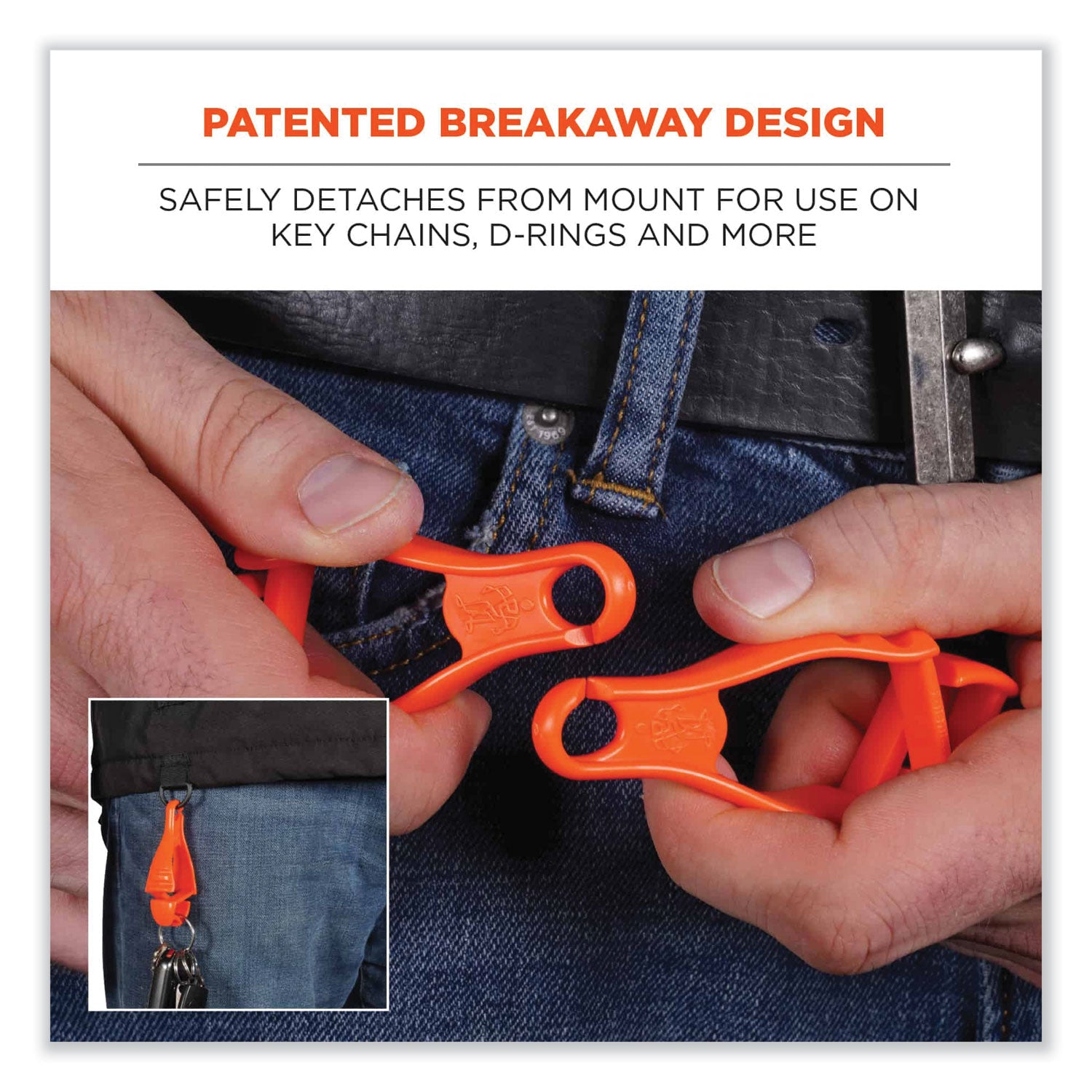 Squids 3400 Dual Clip Glove Clip Holder, 1 x 1 x 6.5, Acetal Copolymer, Orange, Ships in 1-3 Business Days
