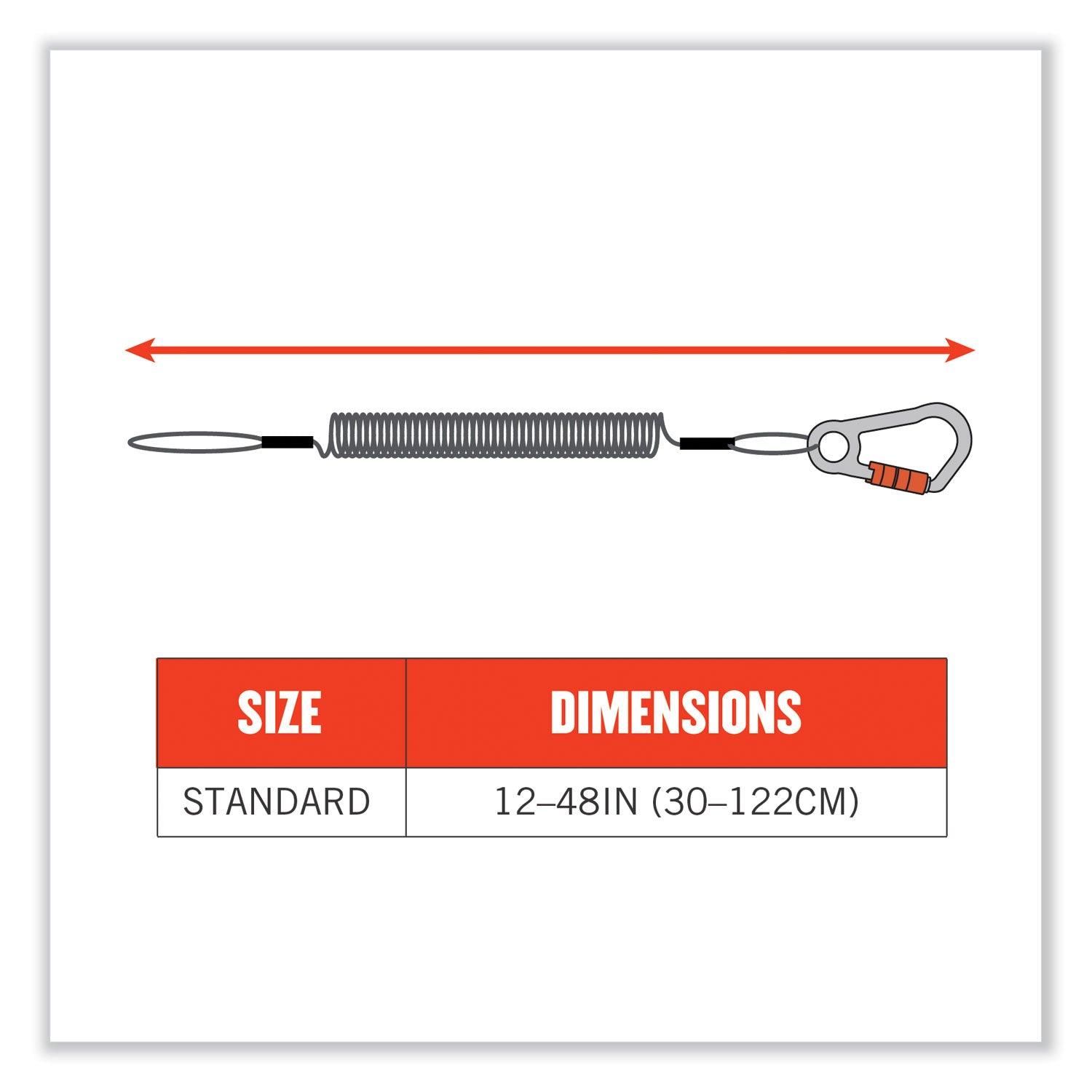 Squids 3156 Coiled Tool Lanyard with Carabiner, 2 lb Max Work Capacity, 12" to 48", Black/Orange, Ships in 1-3 Business Days