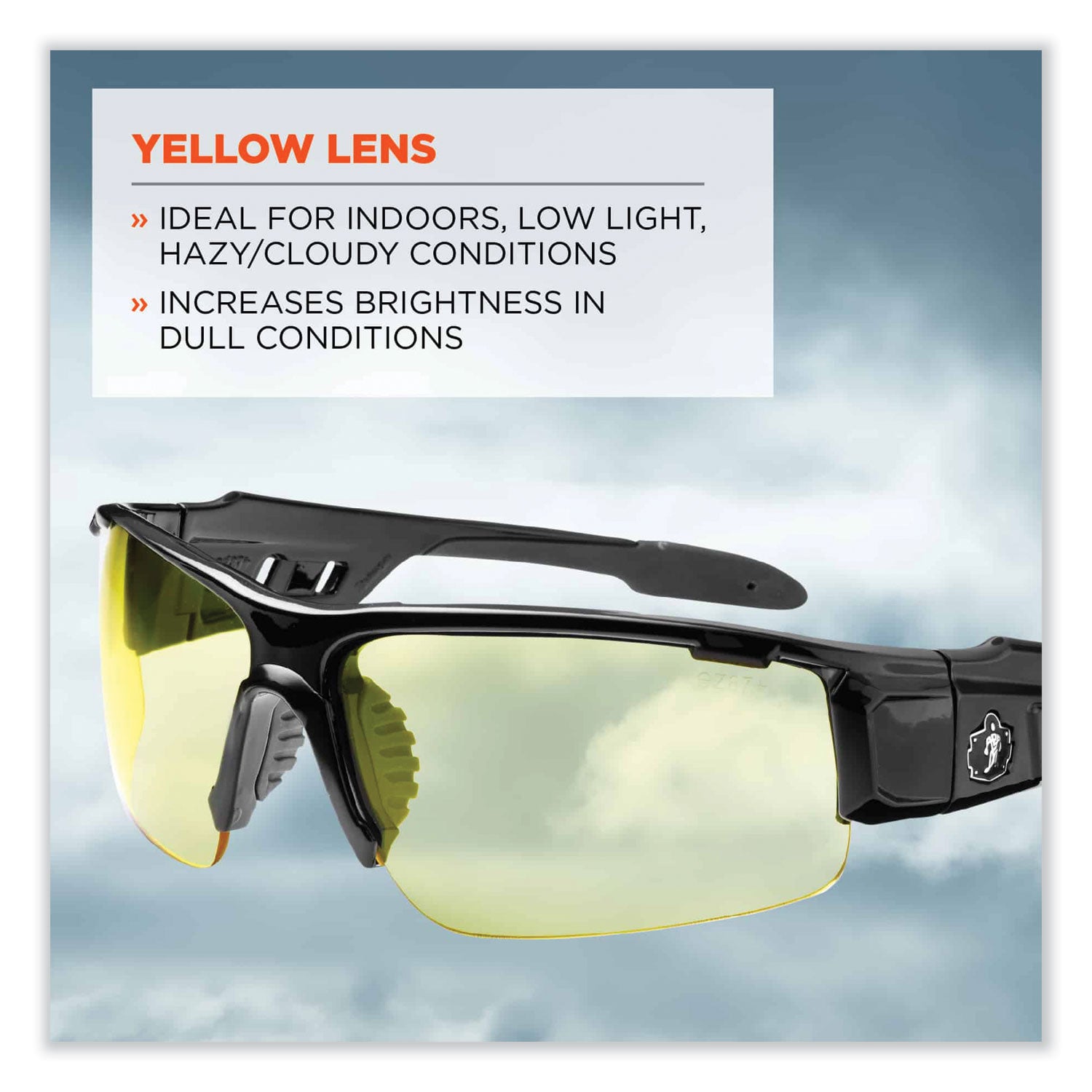 Skullerz Dagr Safety Glasses, Black Nylon Impact Frame, Yellow Polycarbonate Lens, Ships in 1-3 Business Days