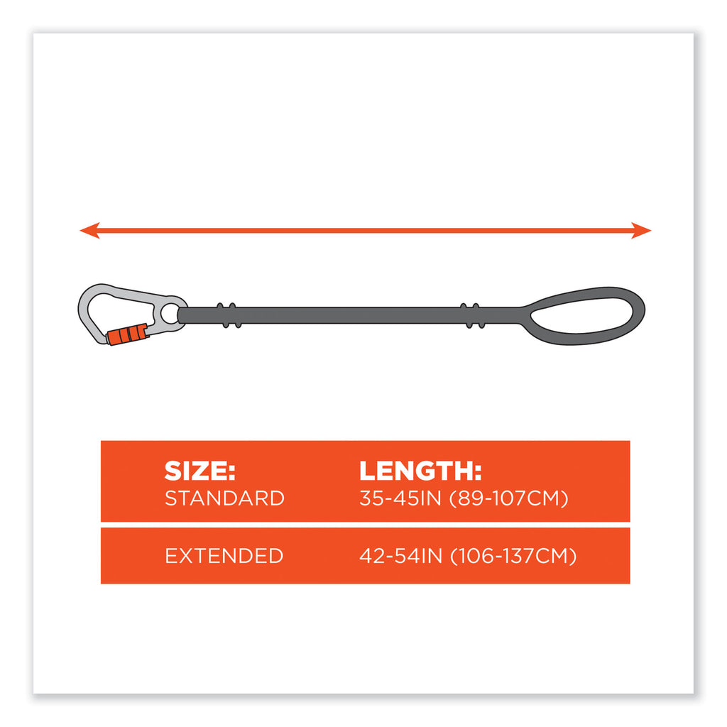 Squids 3100 Lanyard w/Aluminum Carabiner + Cinch-Loop, 10 lb Max Work Capacity, 42" to 54", Black, Ships in 1-3 Business Days