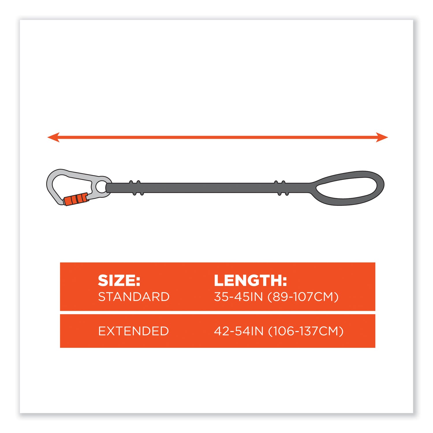 Squids 3100 Lanyard w/Aluminum Carabiner + Cinch-Loop, 10 lb Max Work Capacity, 42" to 54", Black, Ships in 1-3 Business Days