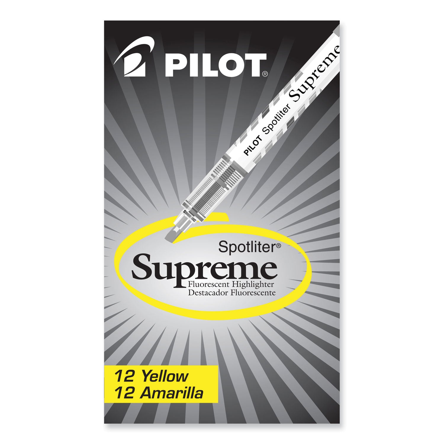 Spotliter Supreme Highlighter, Fluorescent Yellow Ink, Chisel Tip, Yellow/White Barrel, Dozen - 