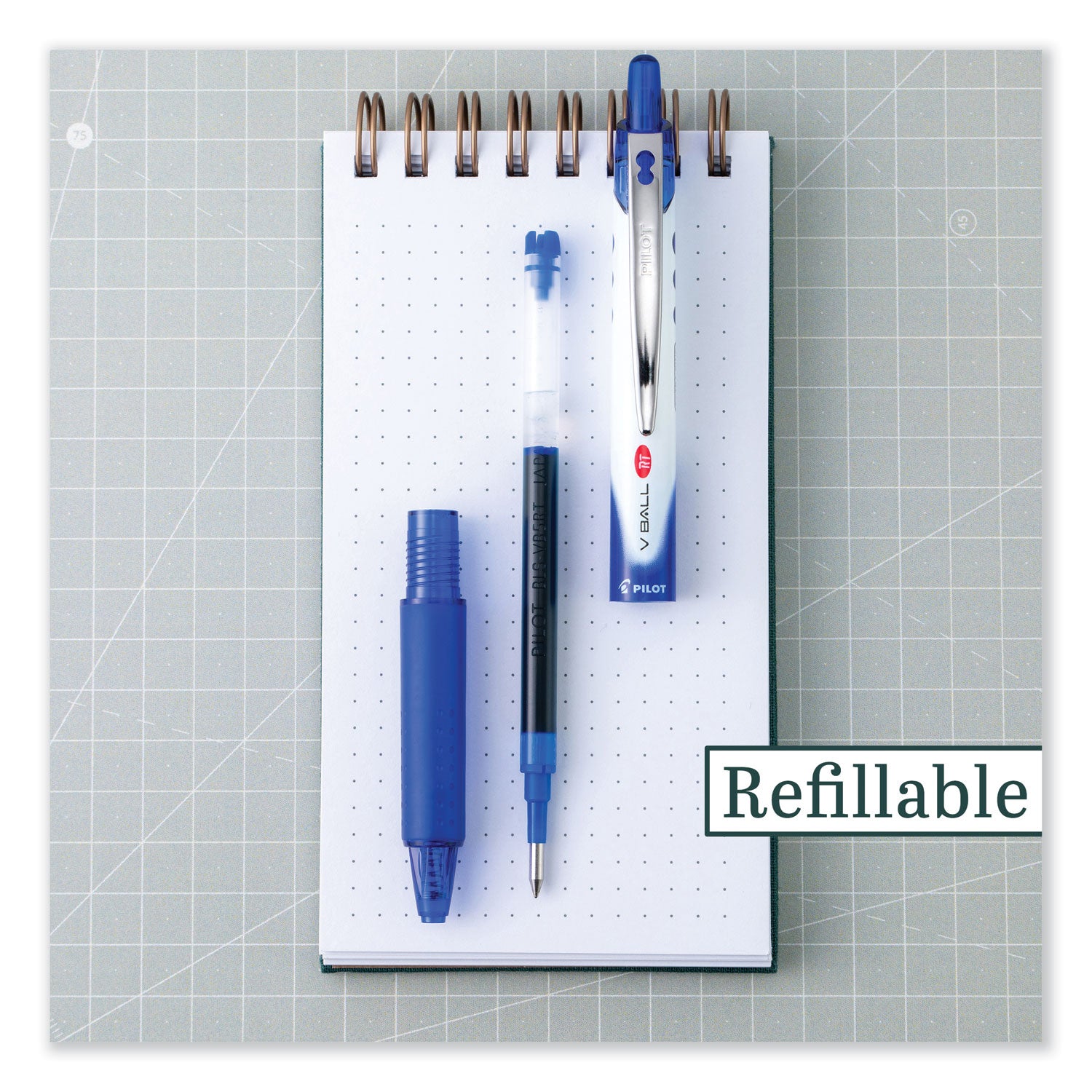 VBall RT Liquid Ink Roller Ball Pen, Retractable, Fine 0.7 mm, Blue Ink, Blue/White Barrel