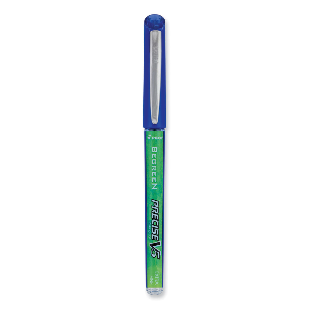 Precise V5 BeGreen Roller Ball Pen, Stick, Extra-Fine 0.5 mm, Blue Ink, Blue Barrel, Dozen