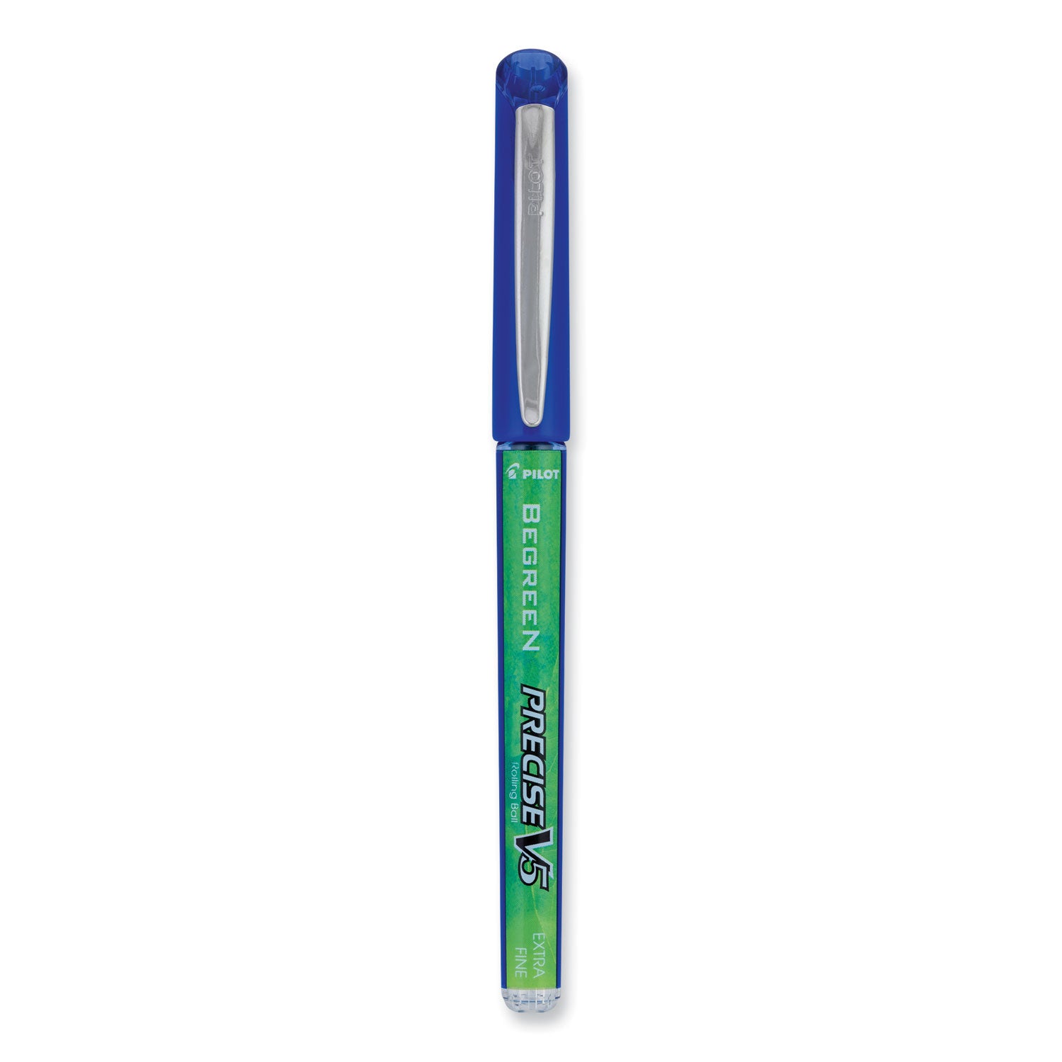 Precise V5 BeGreen Roller Ball Pen, Stick, Extra-Fine 0.5 mm, Blue Ink, Blue Barrel, Dozen
