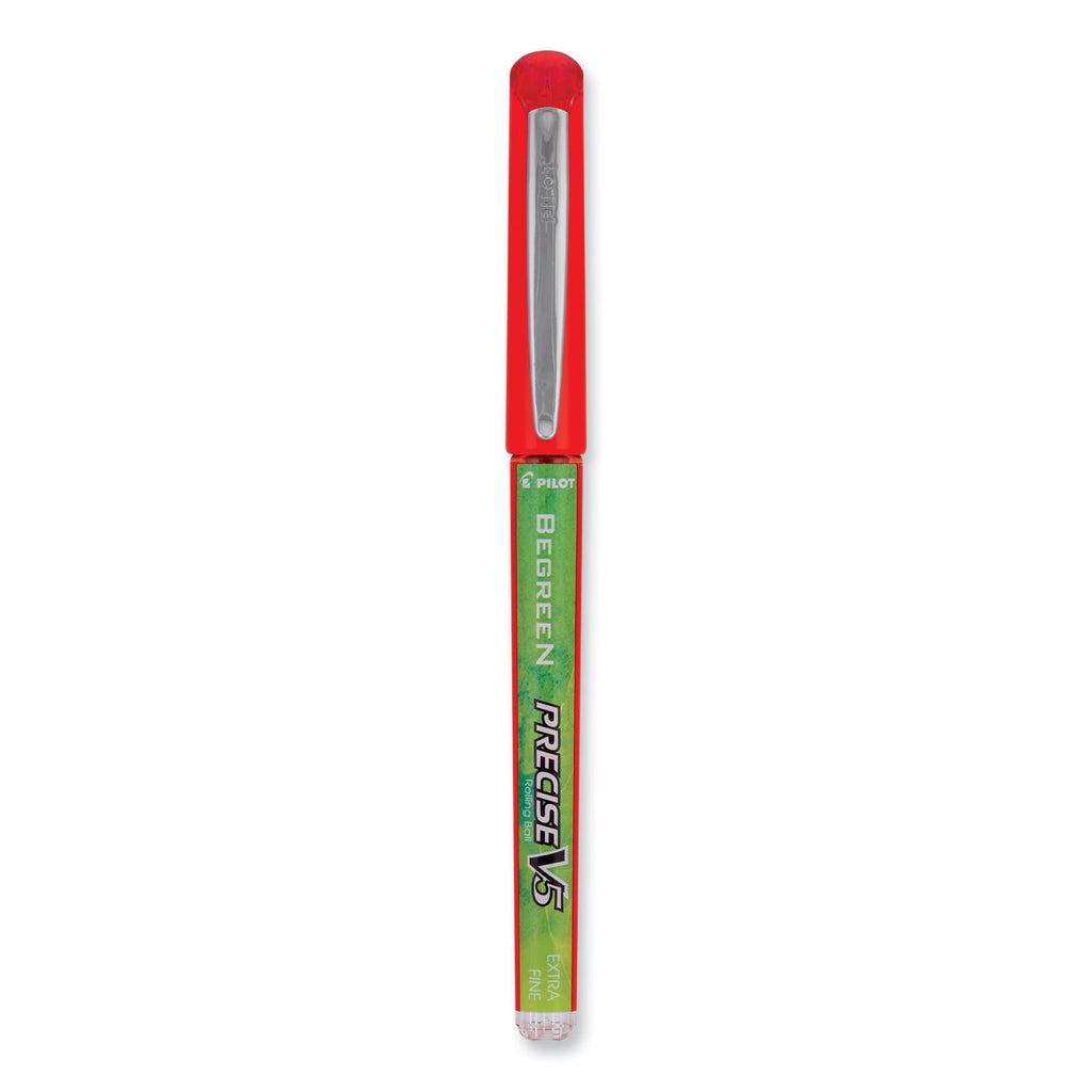 Precise V5 BeGreen Roller Ball Pen, Stick, Extra-Fine 0.5 mm, Red Ink, Red Barrel, Dozen
