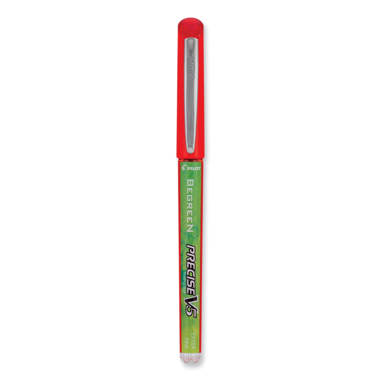 Precise V5 BeGreen Roller Ball Pen, Stick, Extra-Fine 0.5 mm, Red Ink, Red Barrel, Dozen