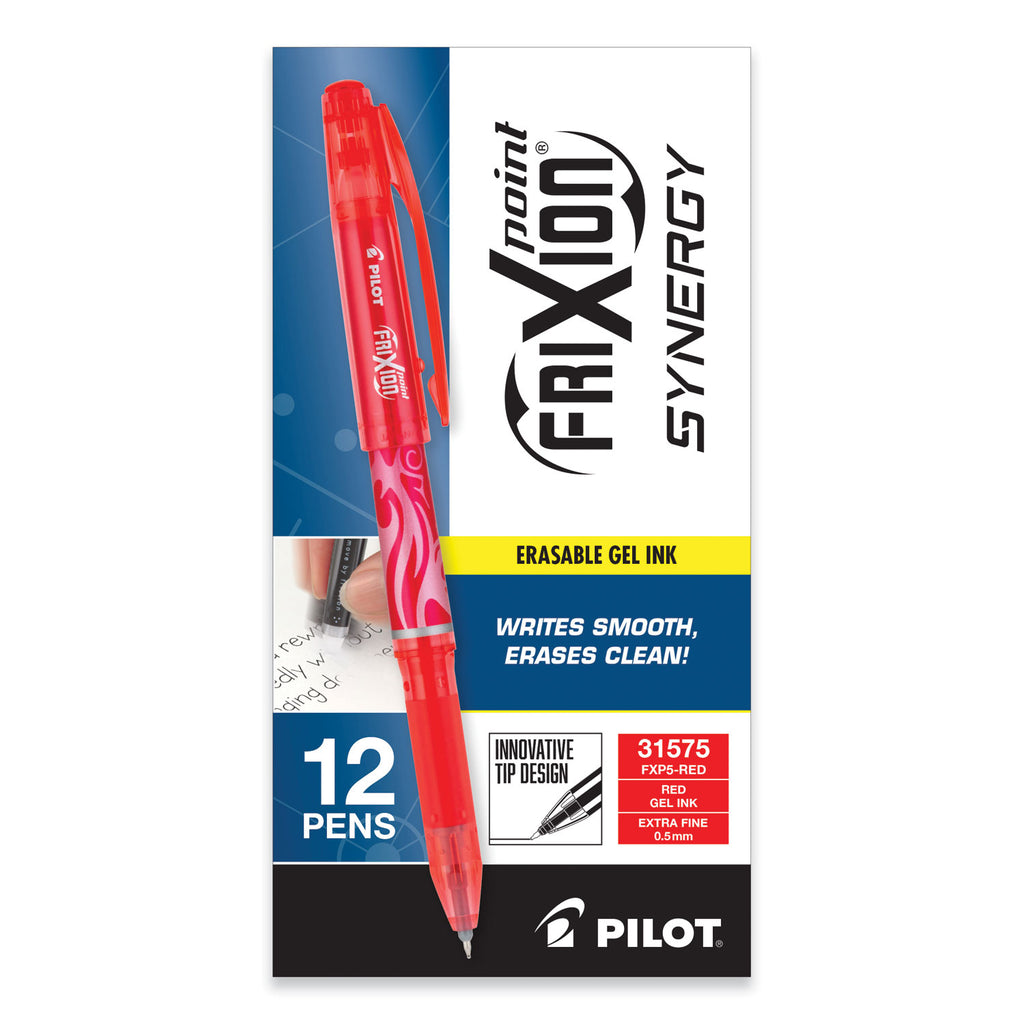 FriXion Point Erasable Gel Pen, Stick, Extra-Fine 0.5 mm, Red Ink, Red/Silver/Transparent Red Barrel - 