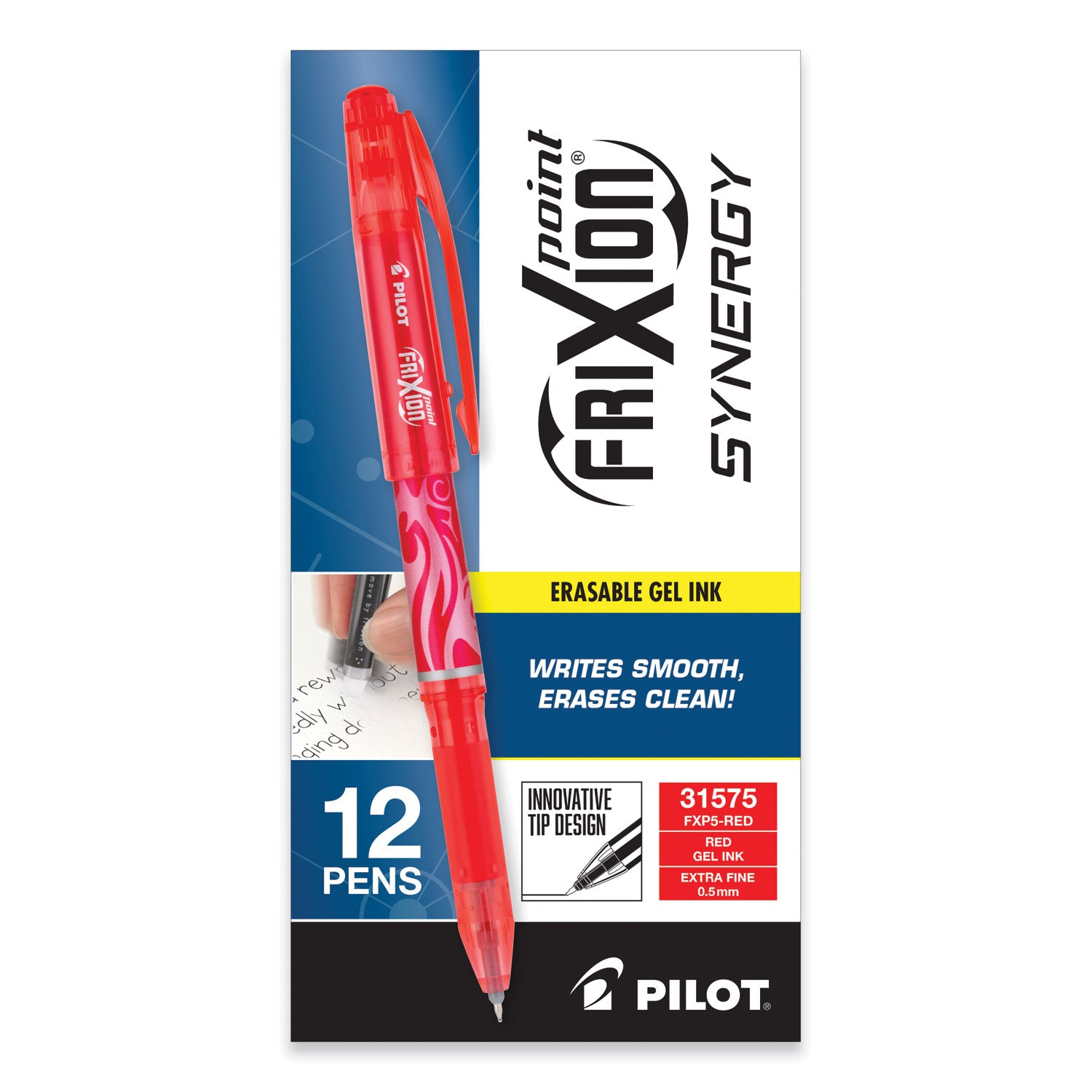 FriXion Point Erasable Gel Pen, Stick, Extra-Fine 0.5 mm, Red Ink, Red/Silver/Transparent Red Barrel - 