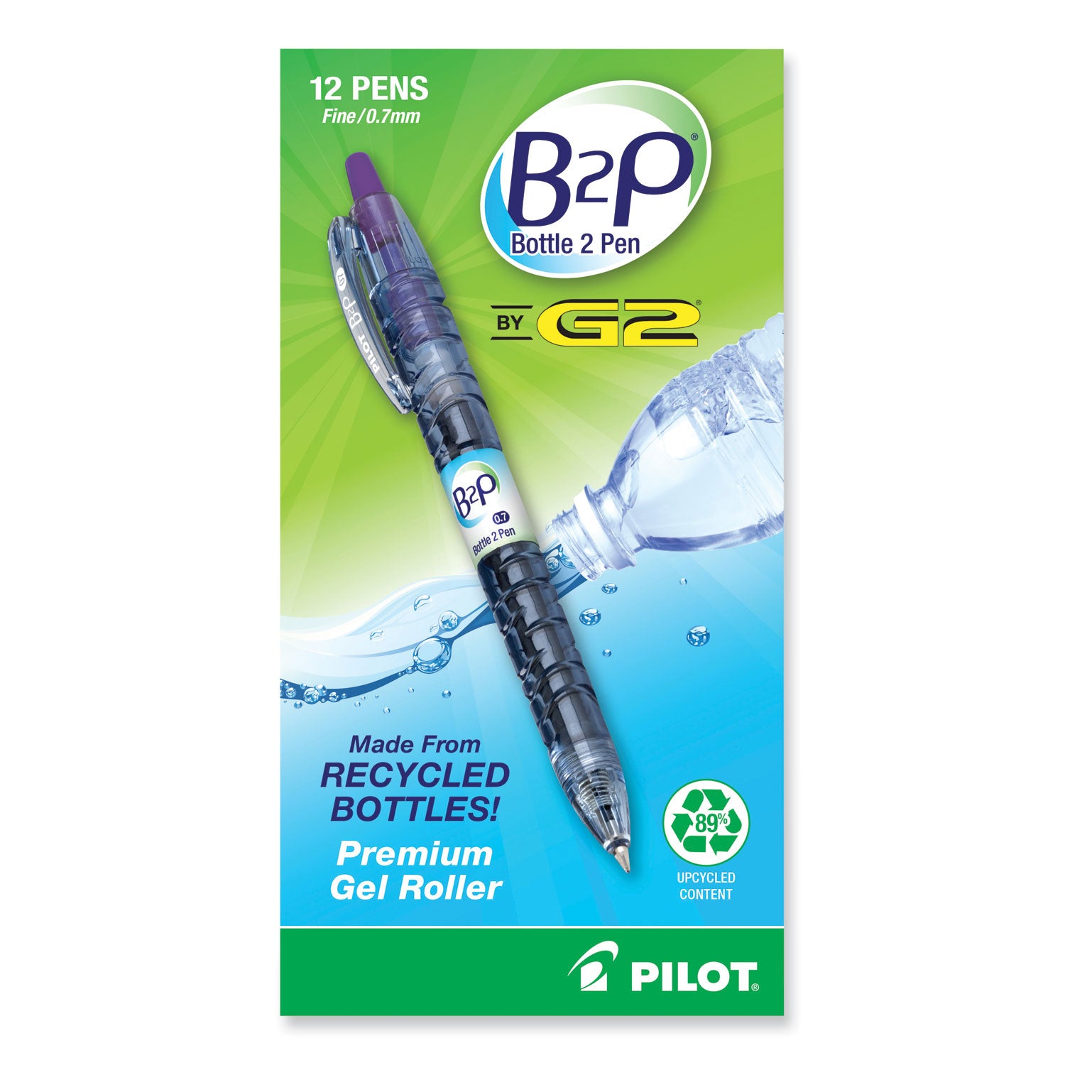 B2P Bottle-2-Pen Recycled Gel Pen, Retractable, Fine 0.7 mm, Purple Ink, Translucent Blue Barrel - 