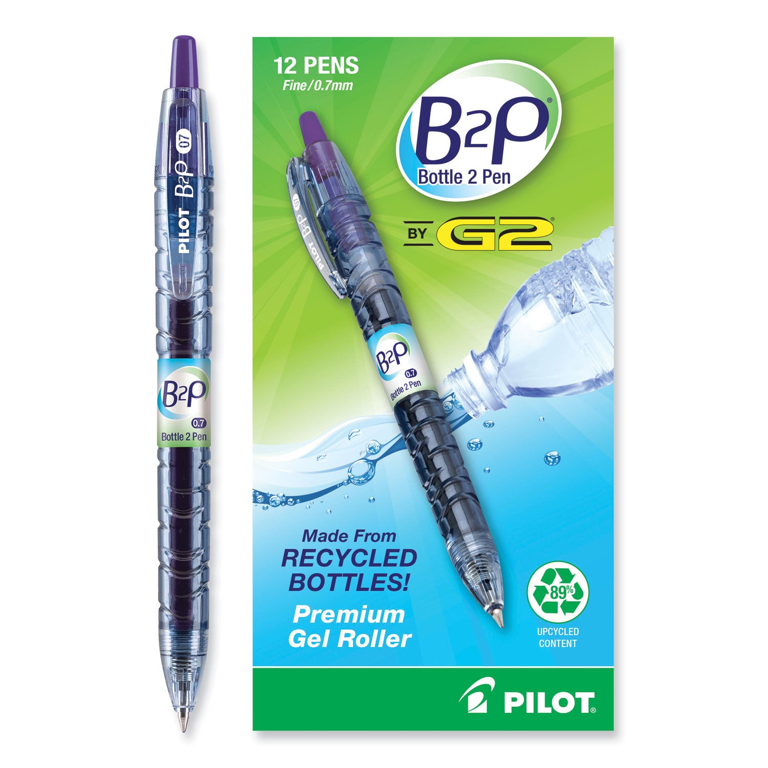 B2P Bottle-2-Pen Recycled Gel Pen, Retractable, Fine 0.7 mm, Purple Ink, Translucent Blue Barrel - 