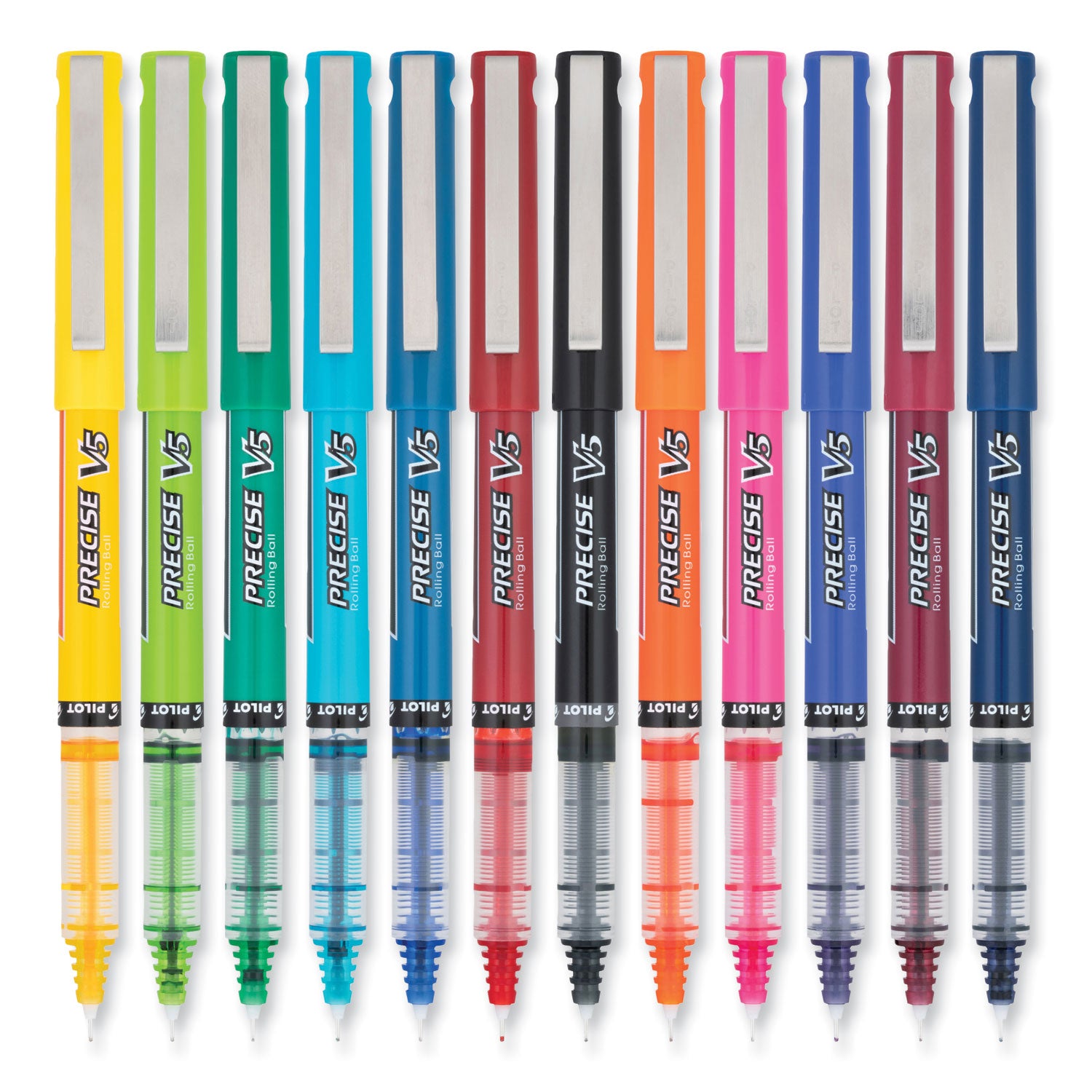 Precise V5 Roller Ball Pen, Stick, Fine 0.5 mm, Assorted Ink and Barrel Colors, Dozen