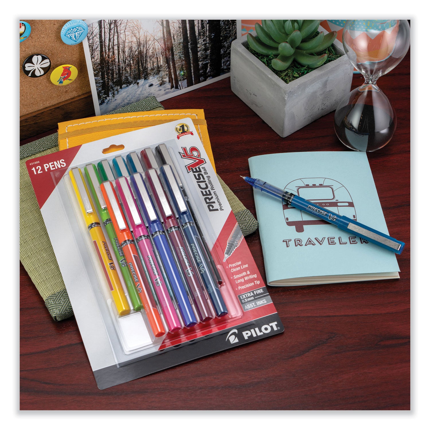 Precise V5 Roller Ball Pen, Stick, Fine 0.5 mm, Assorted Ink and Barrel Colors, Dozen